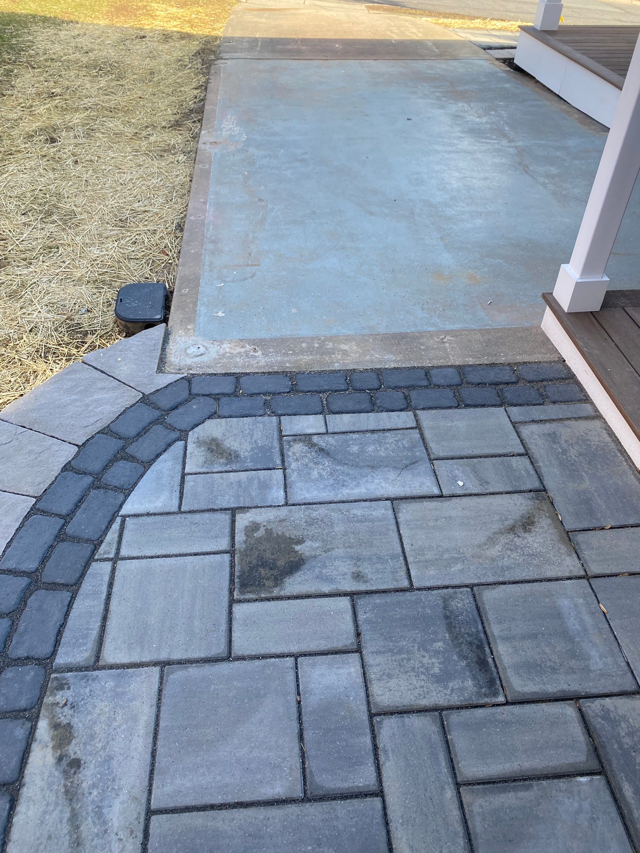 Retaining wall, walkway, small patio and landscape install by The Smet Companies, LLC