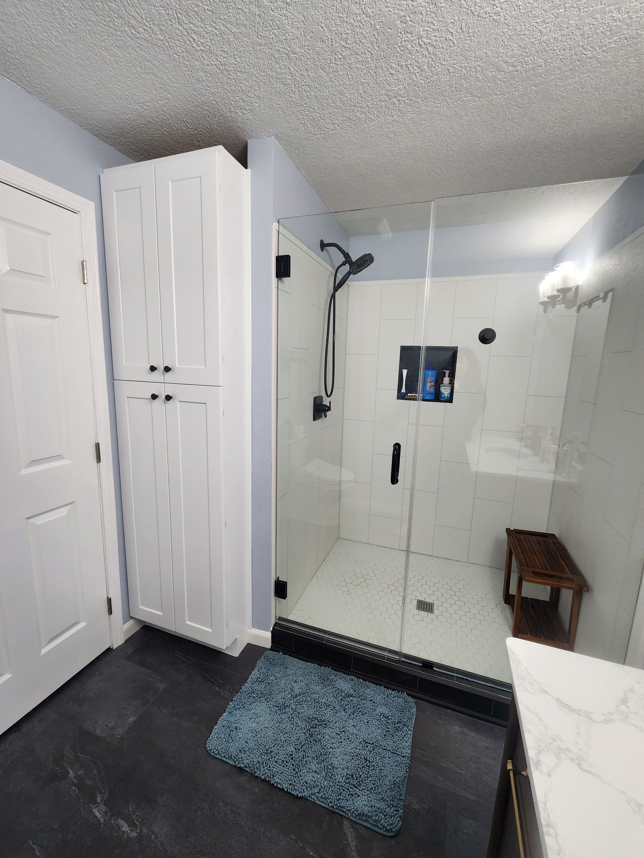 Full Bathroom Remodel in Portland with Hexagonal Tile and Custom Shower by American Made Construction 