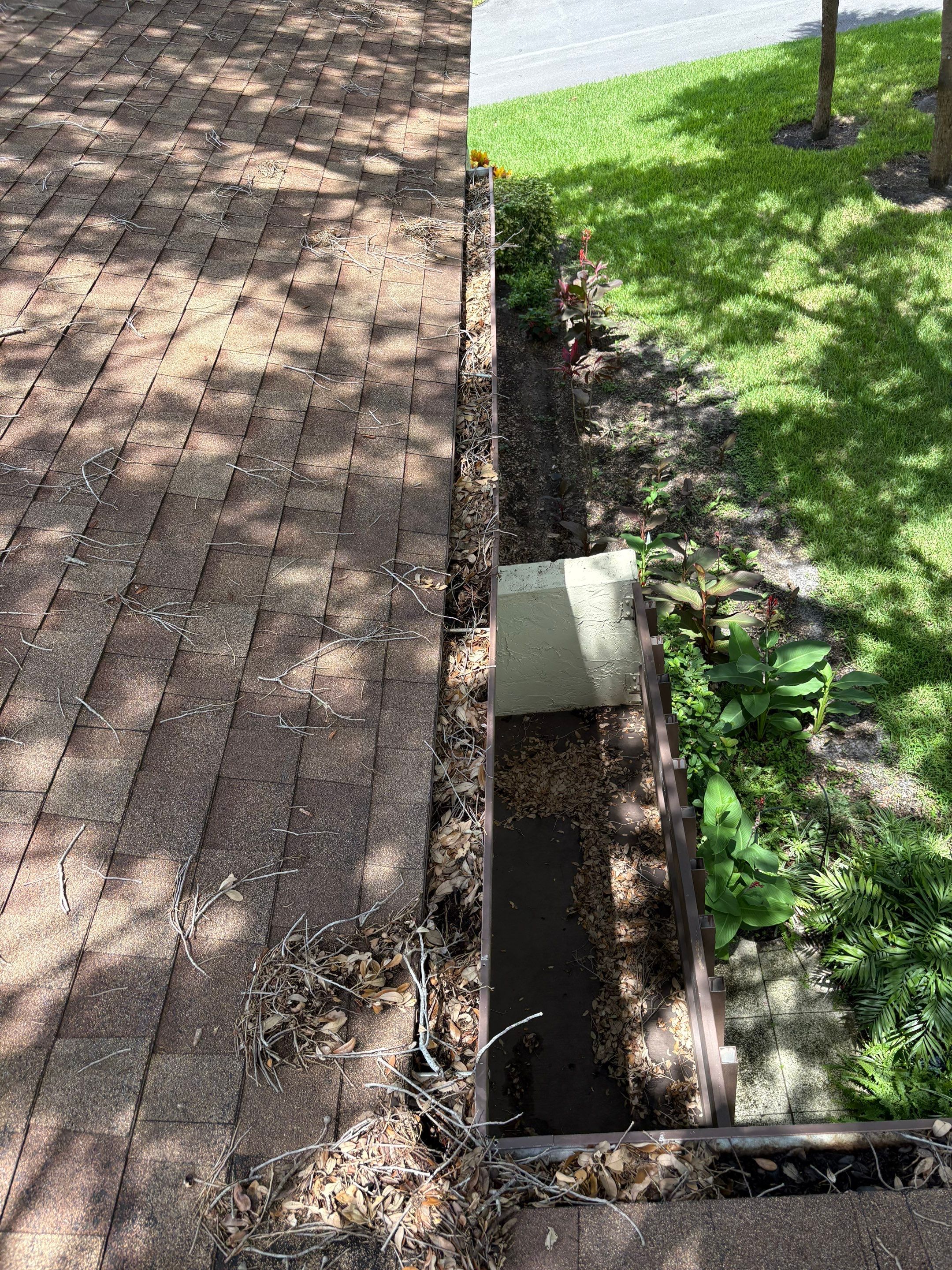 Commercial gutter cleaning Clearwater & Largo before photo with filled gutters