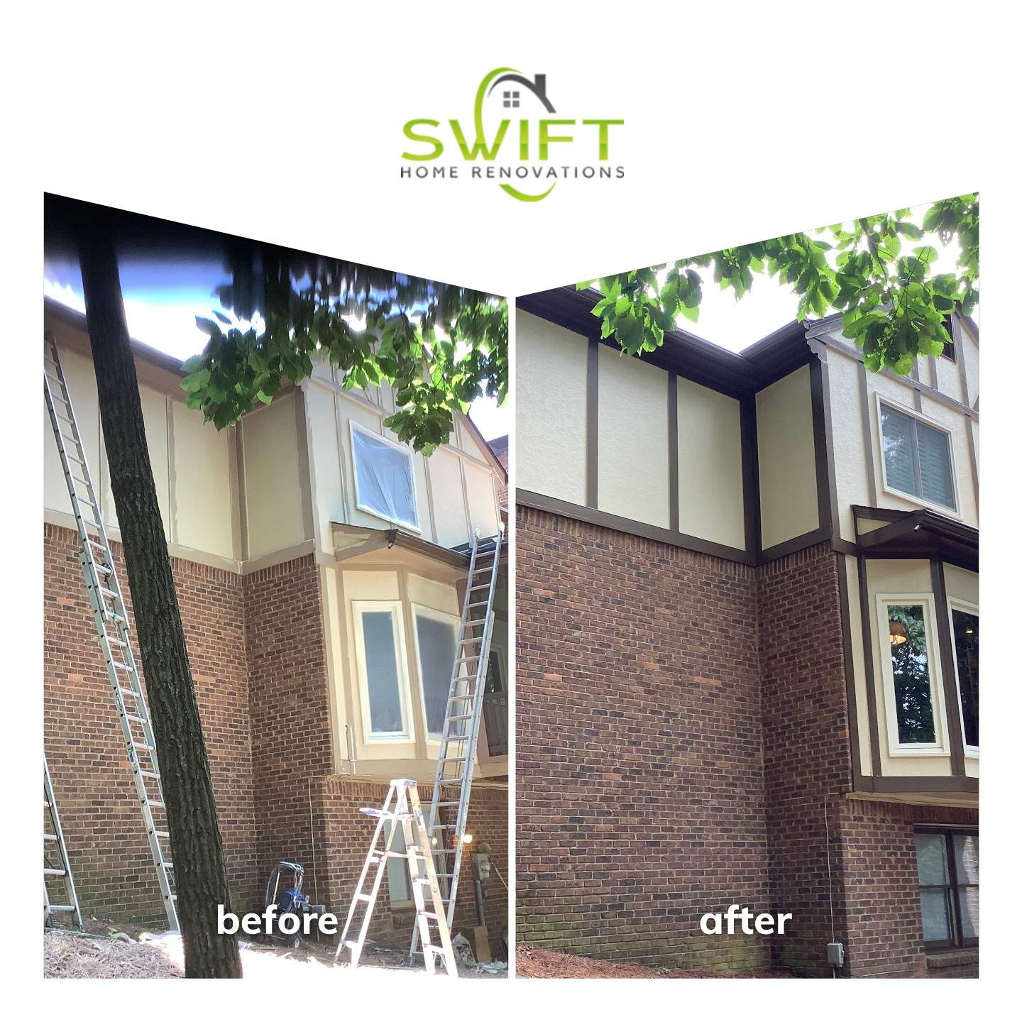 Complete Exterior Painting and Trim Refresh for Roswell Tudor Home by Swift Home Renovations