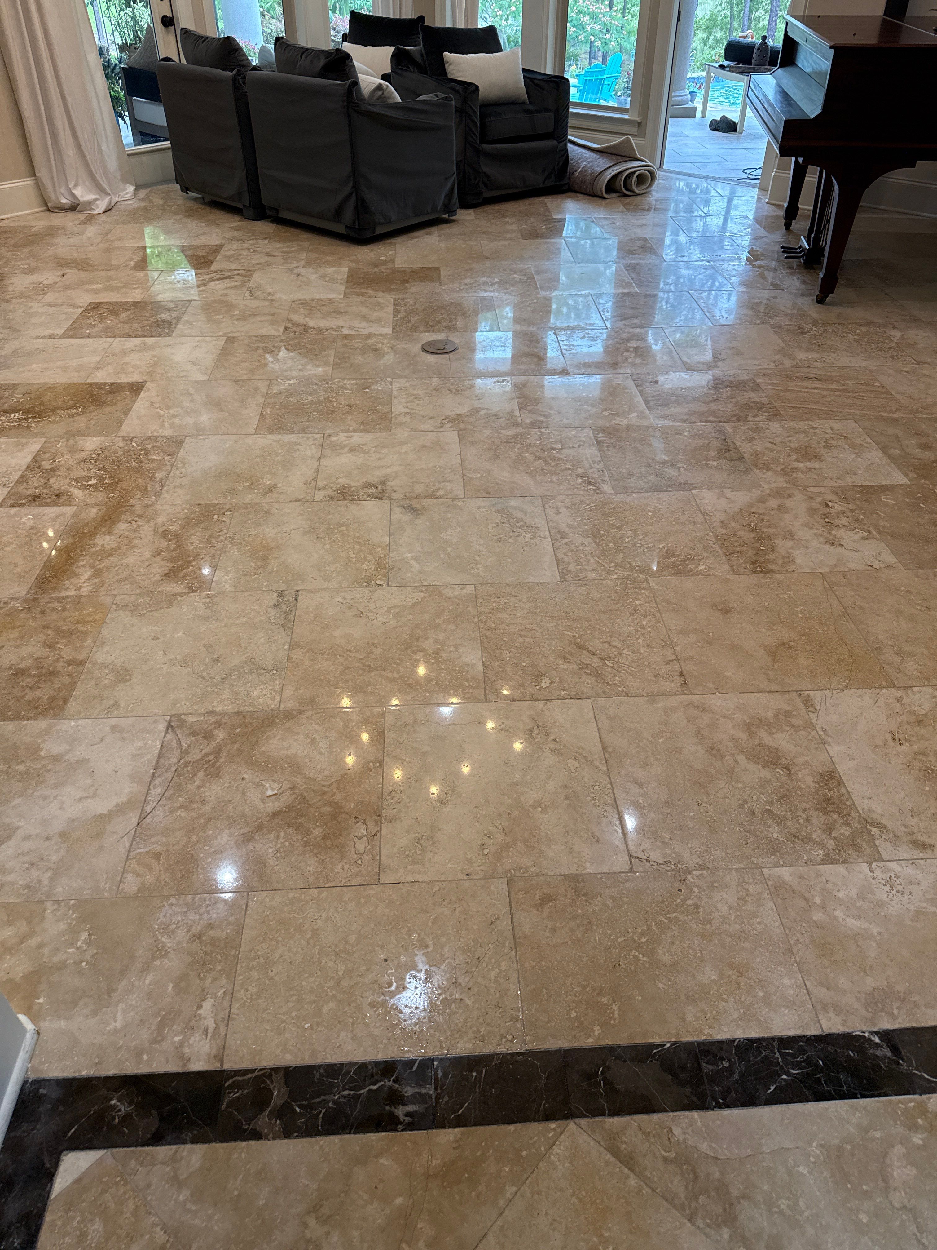 Travertine Floor Restoration in Gautier, Mississippi by Cornerstone Hard Surface Restoration