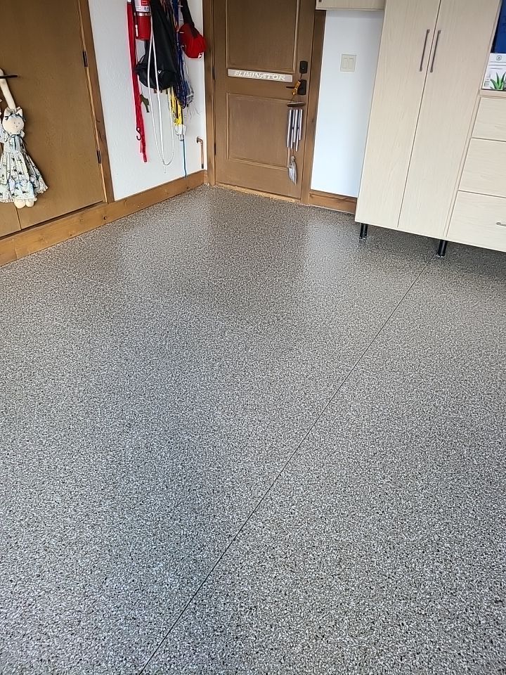 Garage Transformation using Pebble Beach by Croc Coatings, LLC