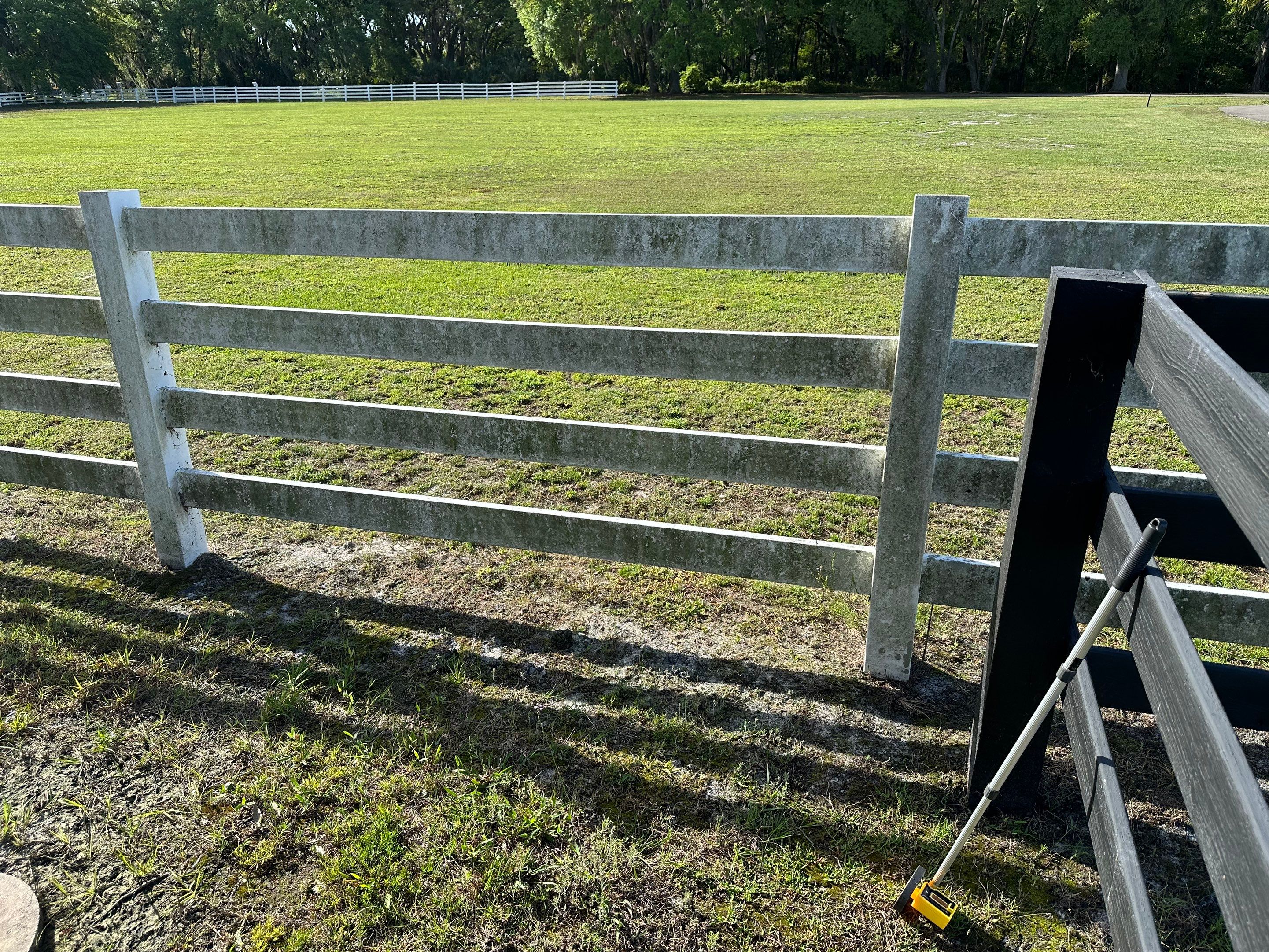 Vinyl Horse Fence & Concrete Pier Cleaning at Lesley Cox Equestrian, Parrish, FL | Sunshine AquaWash by Sunshine AquaWash