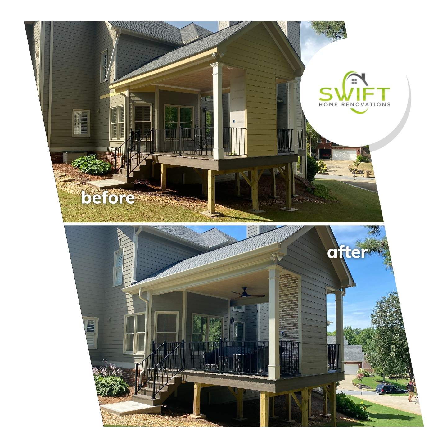 Covered Porch and Composite Deck Addition in Woodstock by Swift Home Renovations