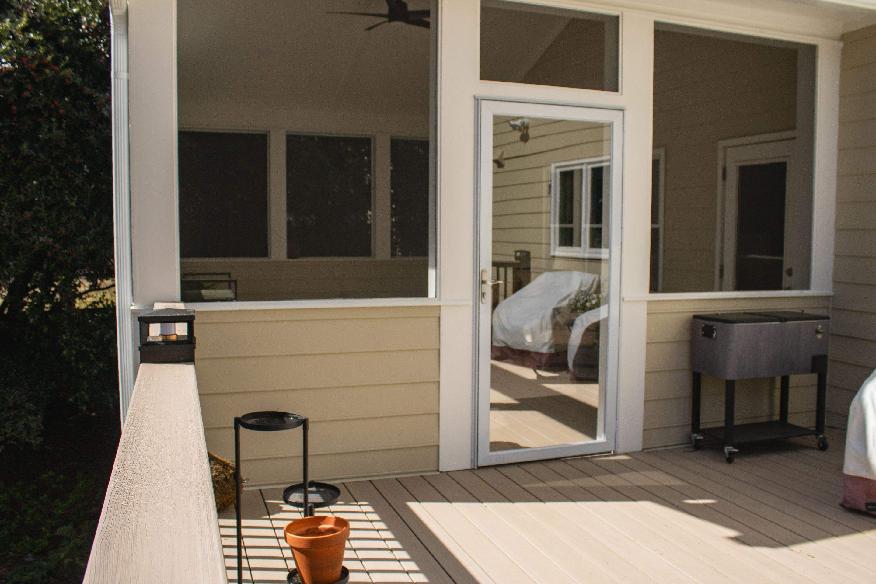 Deck Resurface and Screened-In Porch Build with Timbertech LED Lantern Post Cap Lights by Nelson Exteriors