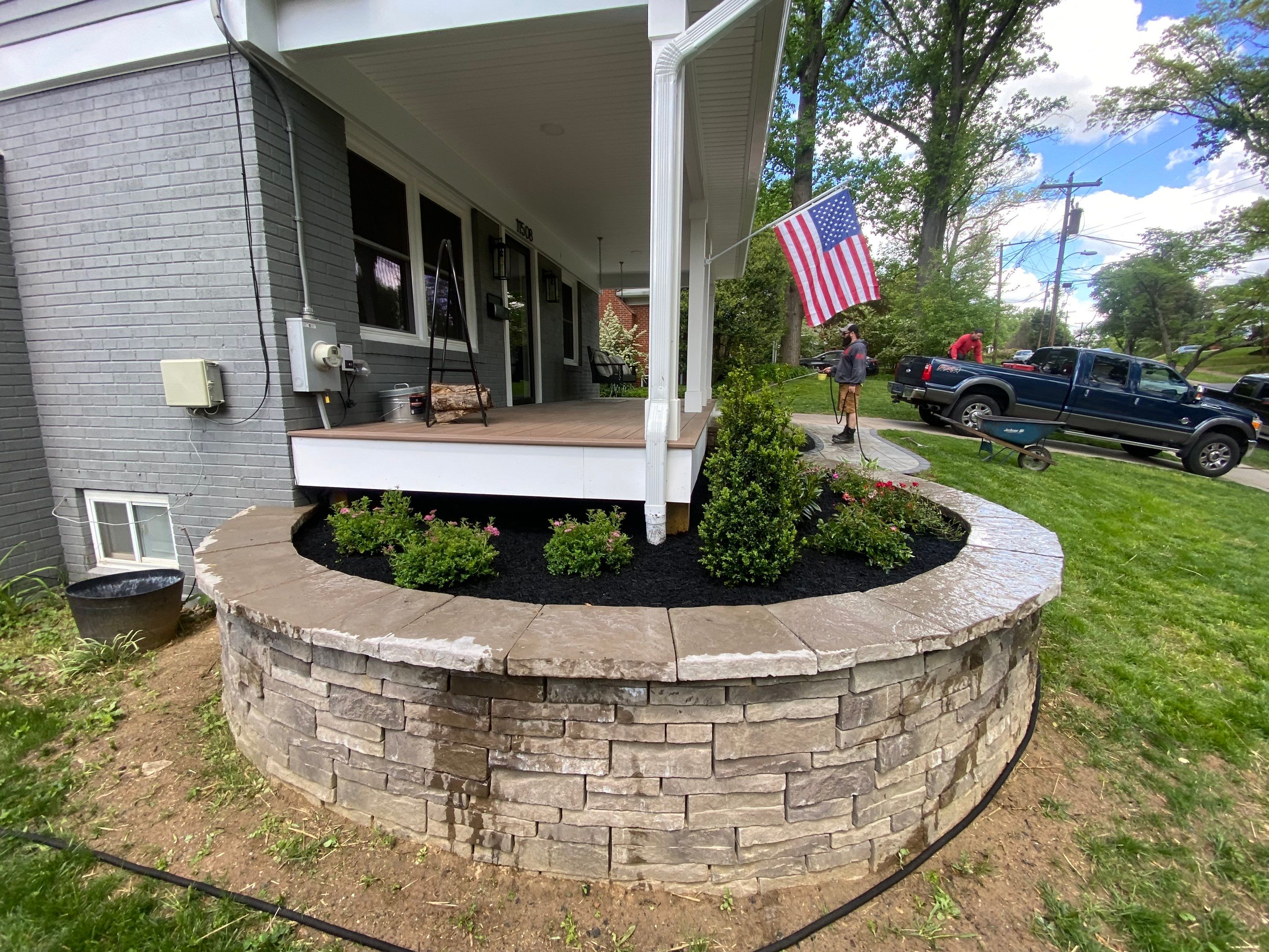 Retaining wall, walkway, small patio and landscape install by The Smet Companies, LLC