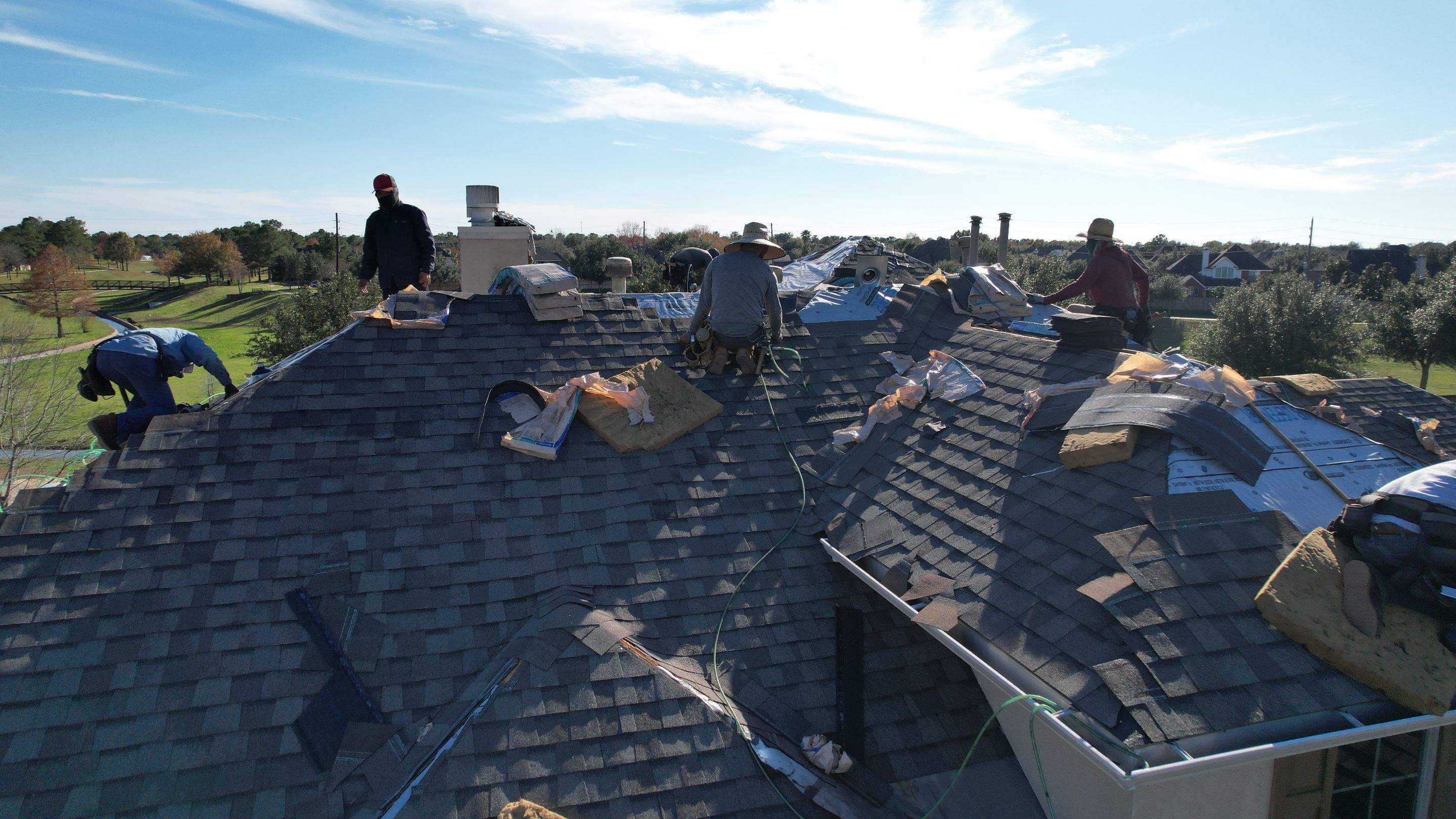 Two-Story Roof Replacement & Chimney Stucco Repair — Houston, TX by PL Roofing & SB Roofing, LLC.