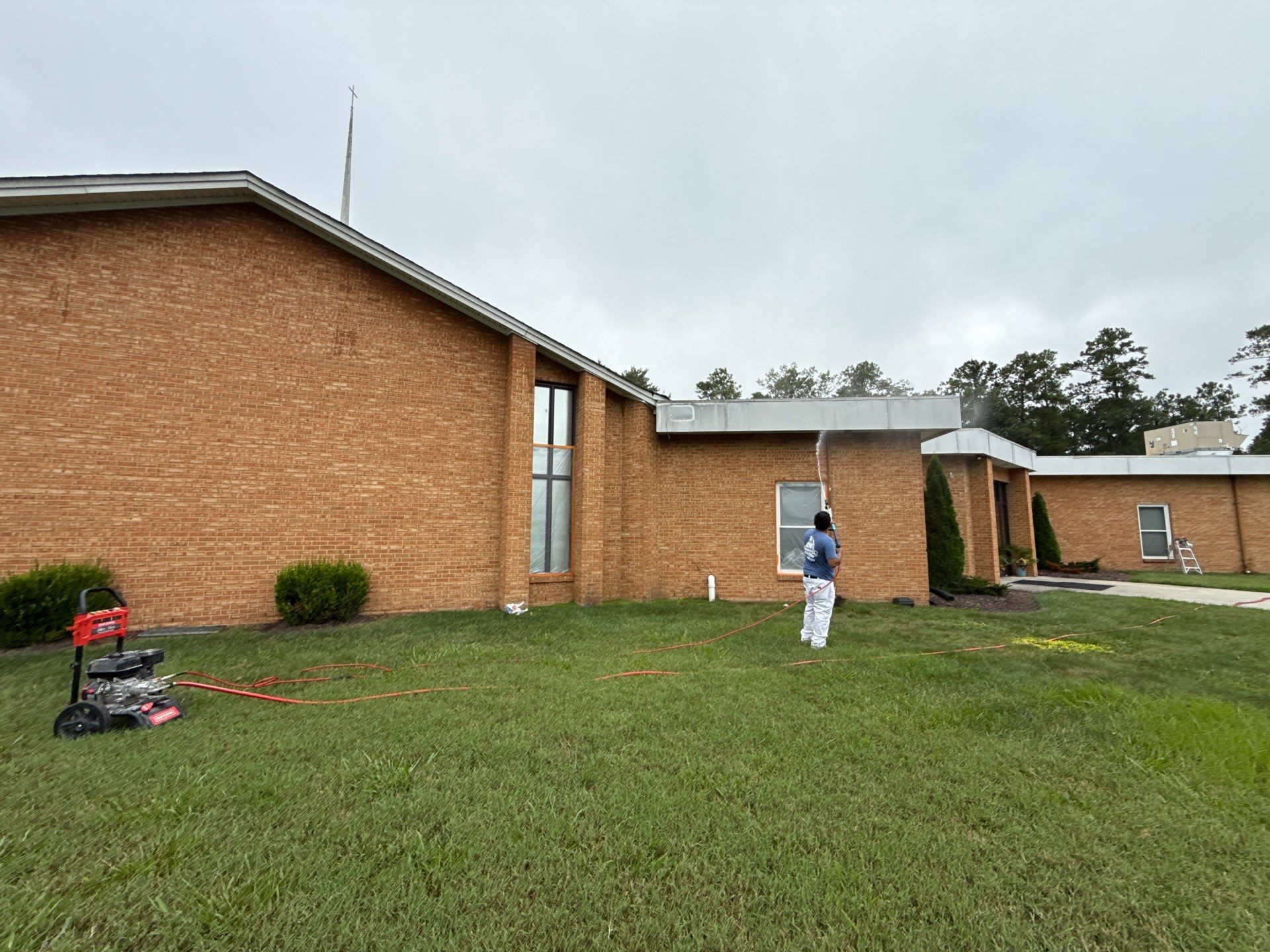 Church Exterior Brick Painting with Romabio Masonry Flat by Highfill Painting
