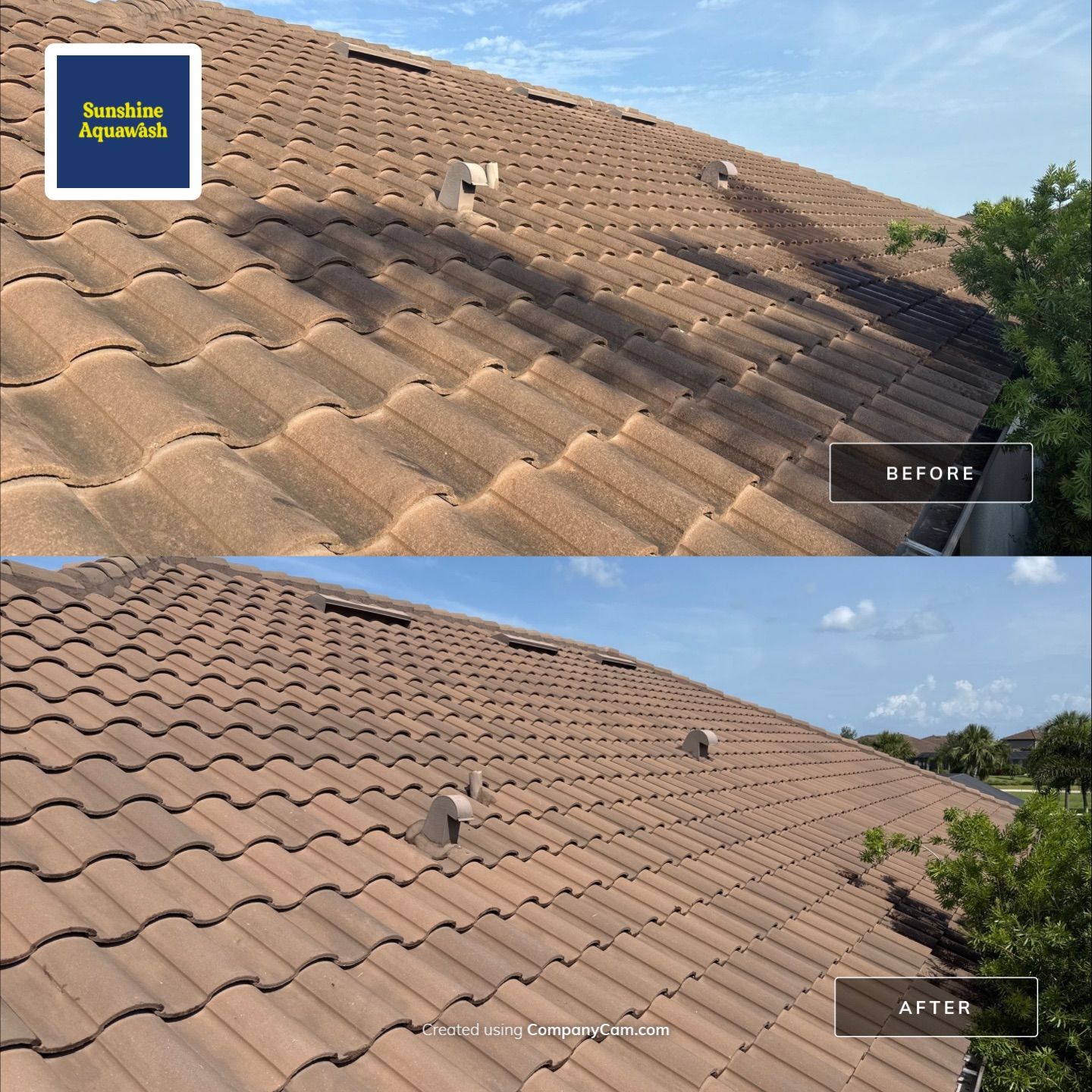 Soft Wash Roof Cleaning – Concrete Tile Roof | Artisan Lakes Esplanade, Palmetto, FL by Sunshine AquaWash