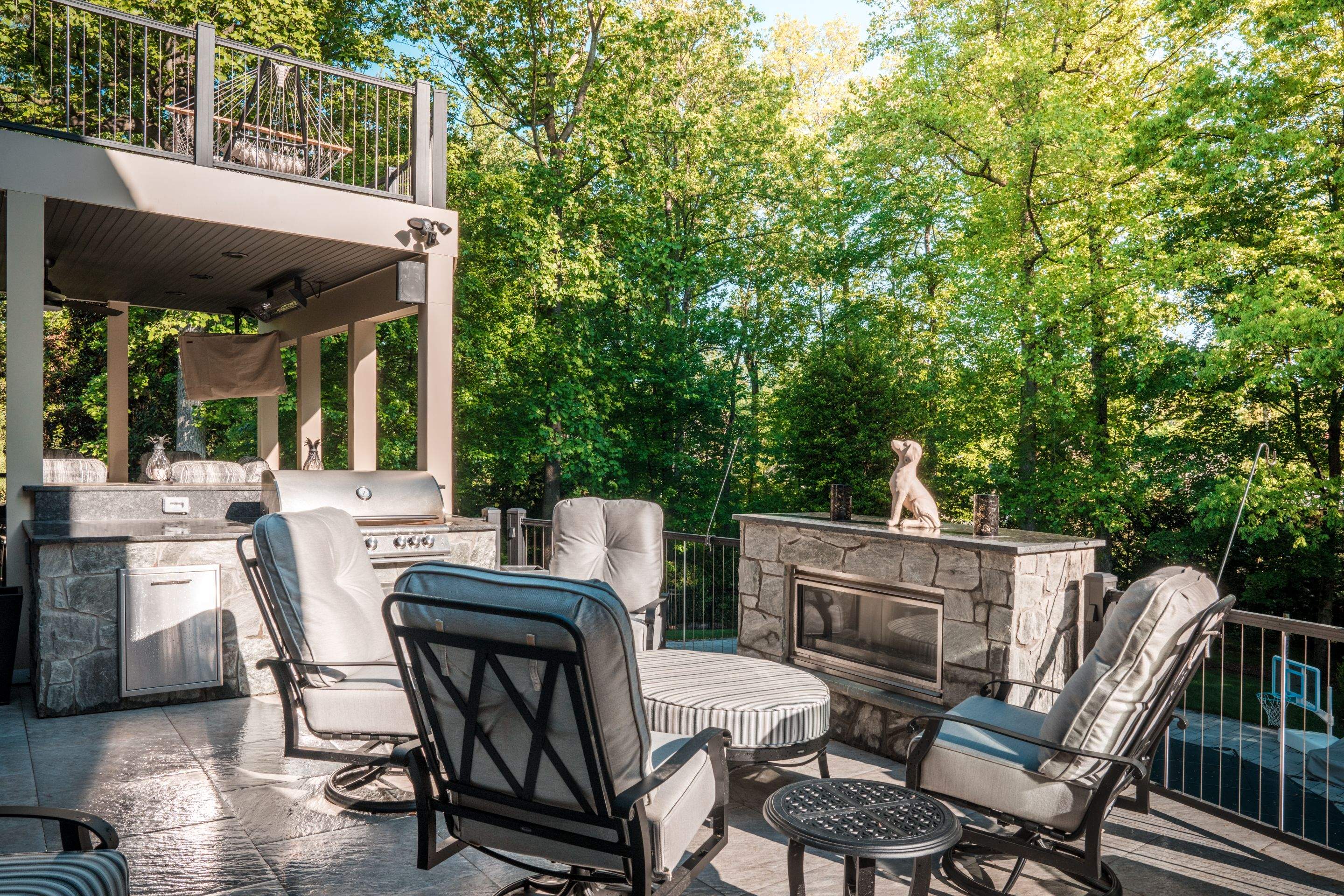 Custom Multi-Level Deck, Outdoor Kitchen & Pool Patio in McLean, VA by Sunburst Construction Inc