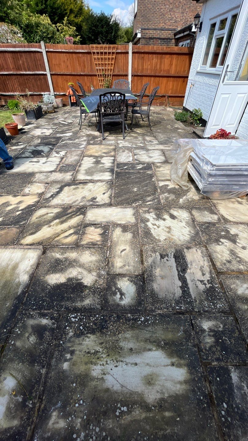 Driveway And Patio Clean using Mosmatic FSC and Biocide by Ges Exterior Cleaning ltd