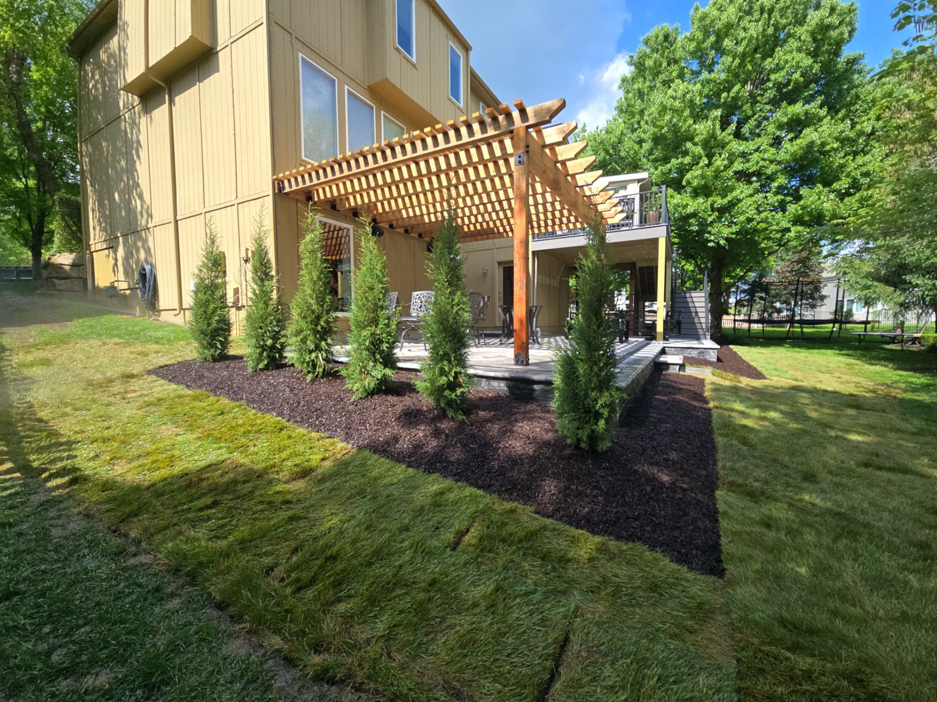 Back Yard Patio, Pergola, and Deck by LAND ESCAPES LLC