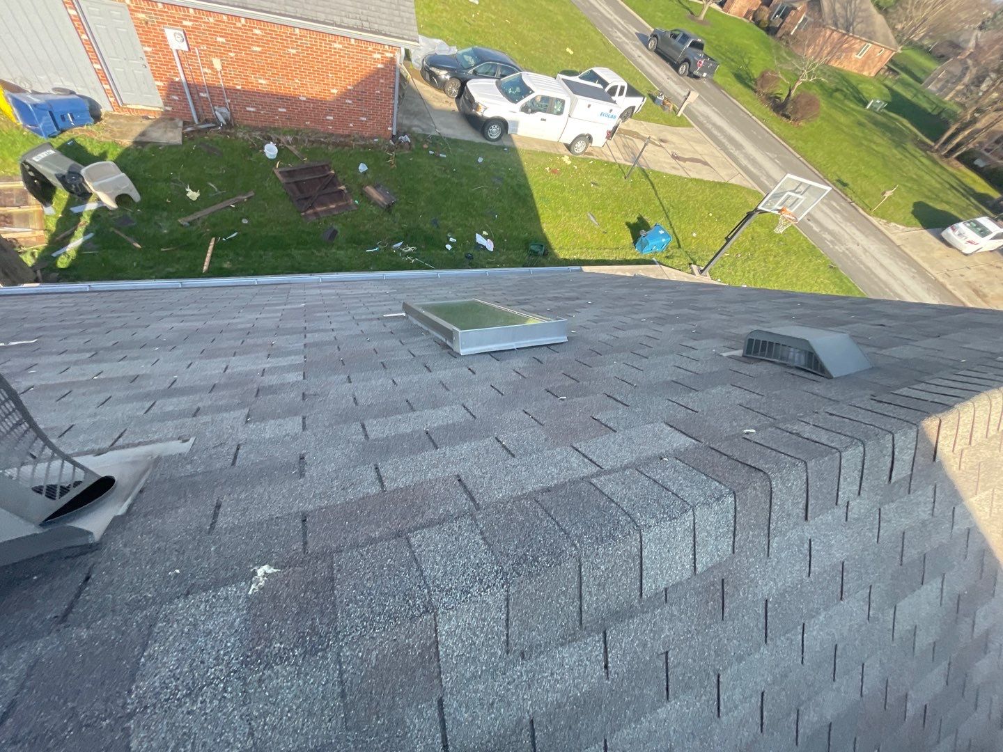 Tornado damage in Whiteland. Roof replacement, James Hardie siding, exterior paint, gutters, windows, doors by 317 Roofing & Restorations