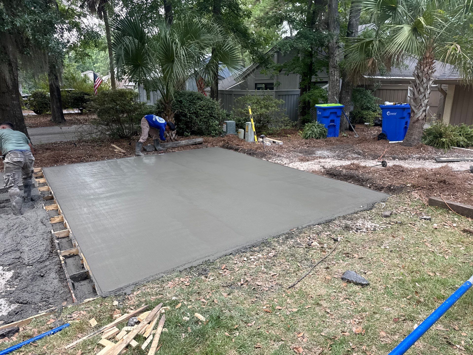 Custom Concrete Patio and Herringbone Paver Walkway in Hilton Head Island by Lowcountry Scapes, LLC