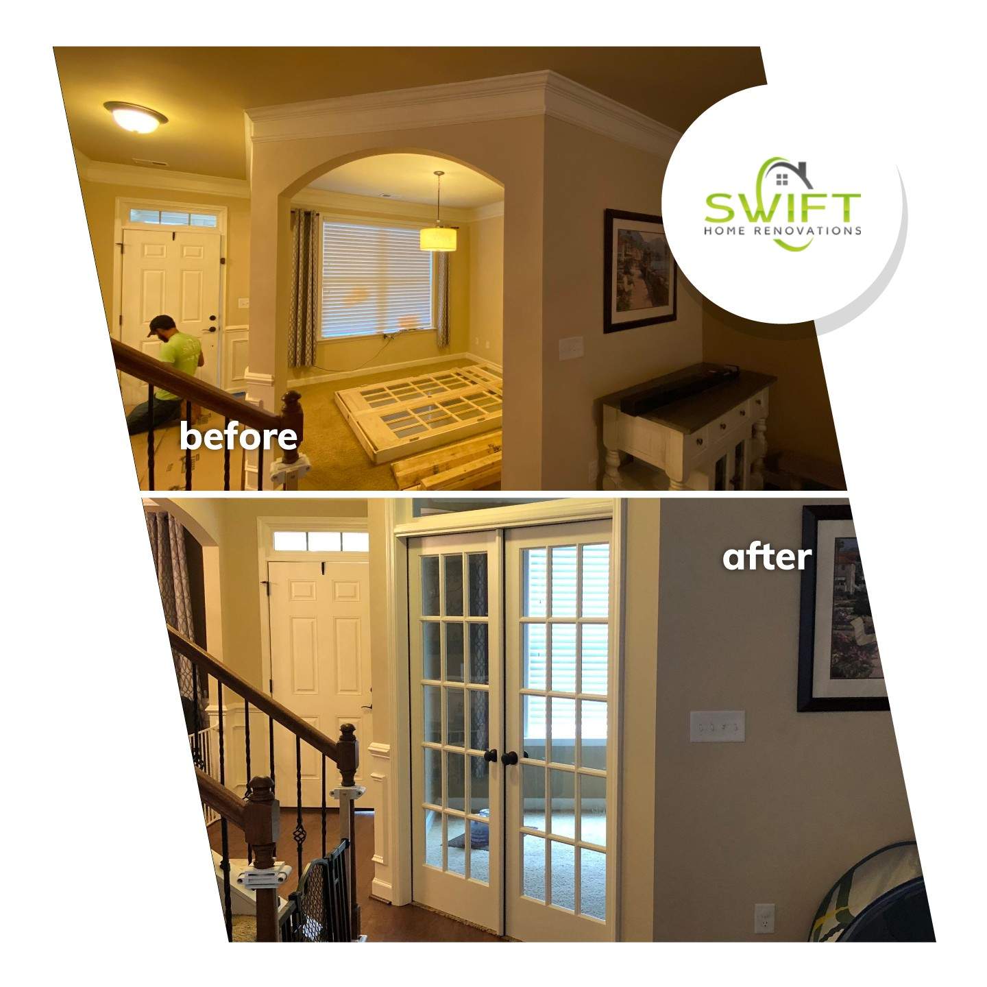 Interior French Door Installation and Transom Addition in Acworth by Swift Home Renovations