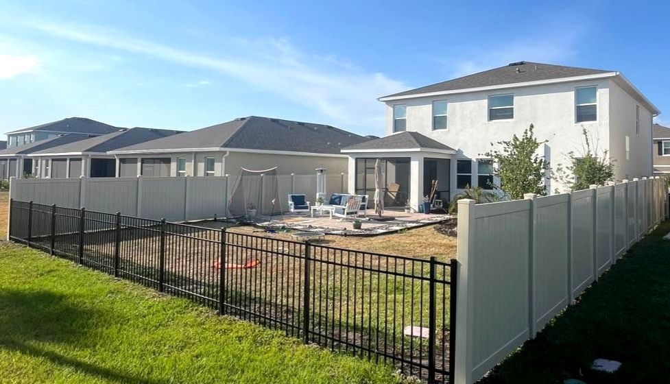 Aluminum Fence Installation using Black 3 Rail Aluminum and Vinyl Privacy Fence  by Asap fence and gates, LLC
