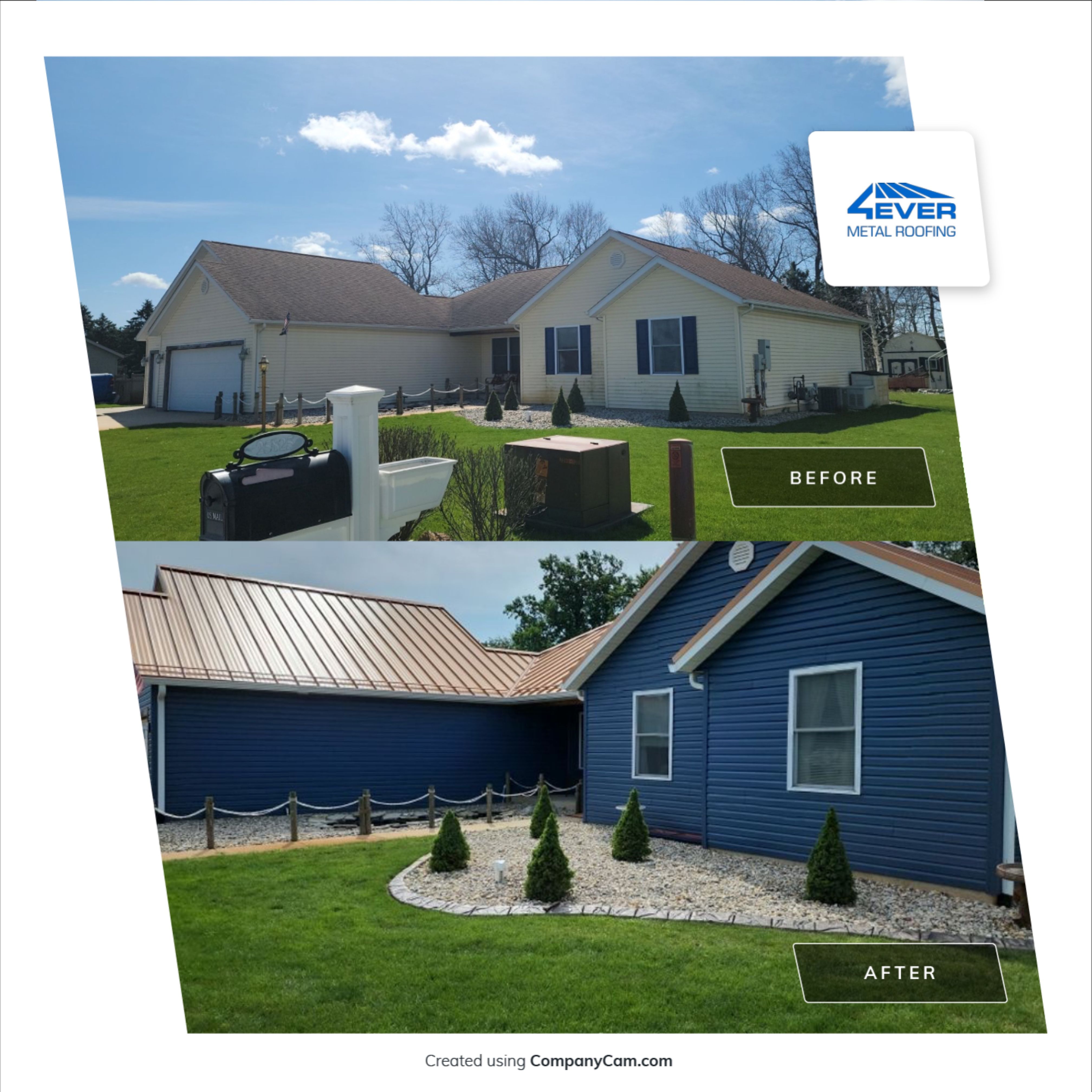 Residential Roofing and Siding Installation using Copper Penny Standing Seam by 4Ever Metal Roofing