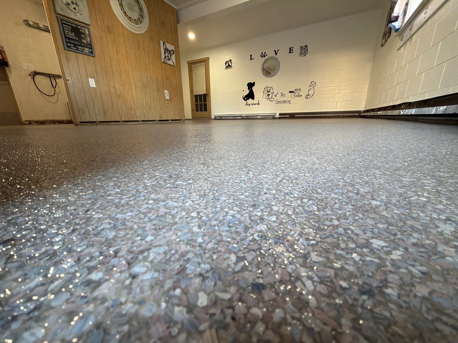 Durable Epoxy Flake Floor for Dog Grooming Studio – Norton Shores, MI by Gordon Painting