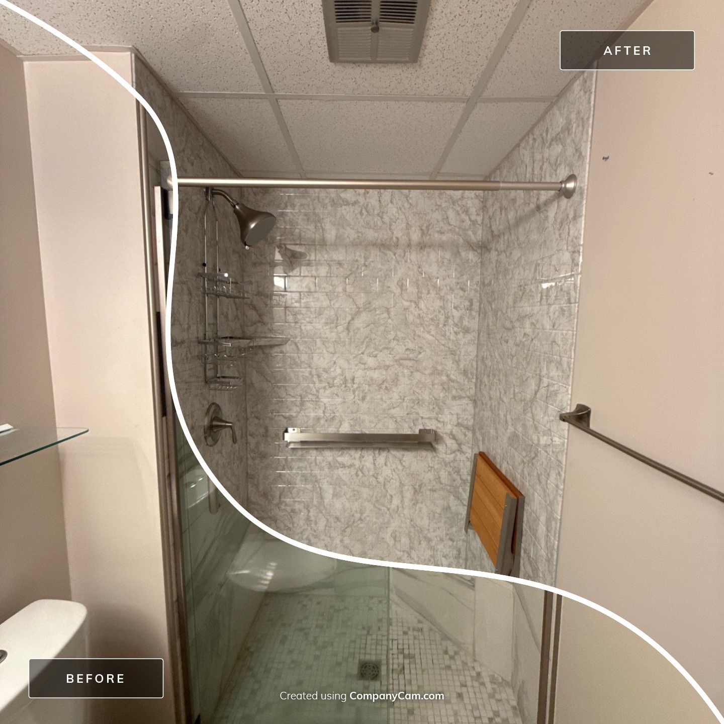 Jacuzzi Walk-In Shower Installation with Marble Accents in Traverse City by Rainbow Seamless Systems