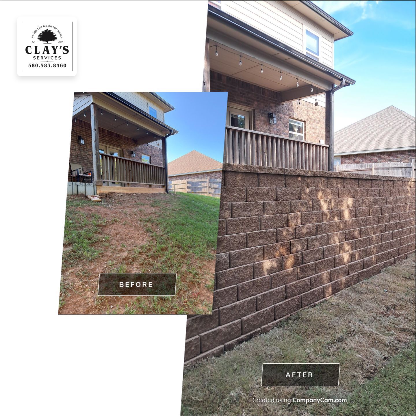 Custom Segmental Block Retaining Wall and Sod Installation in Lawton by Clays Services Inc