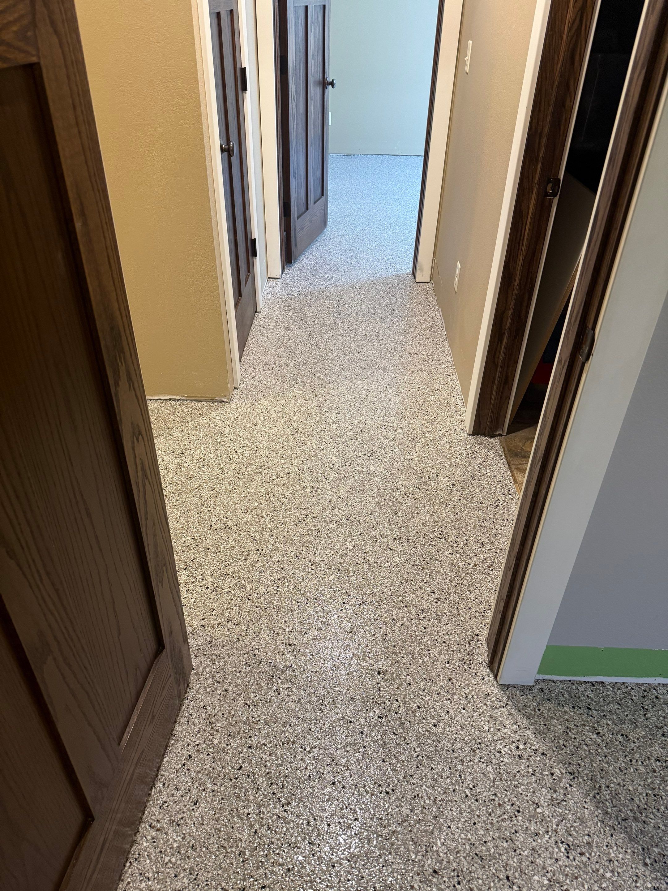 Decorative Flake Concrete Floor Coating for Larchwood Basement by Select Painting, Coatings & Garage Cabinets