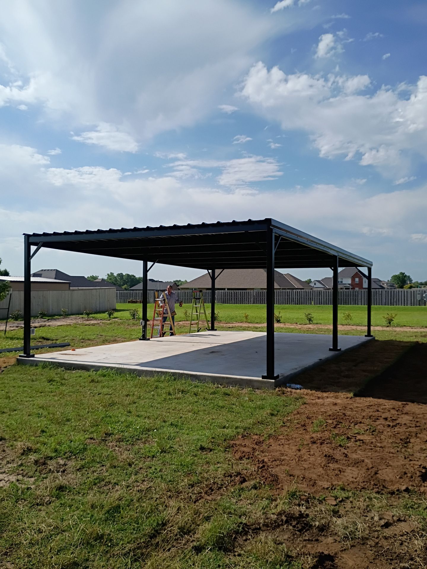 Custom Metal Pergola , Live Fence , Irrigation, Concrete, And Landscape by Clays Services Inc