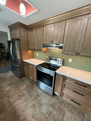Northwest San Antonio Kitchen Remodel | Warm Modern Kitchen Transformation Featuring Green Backsplash