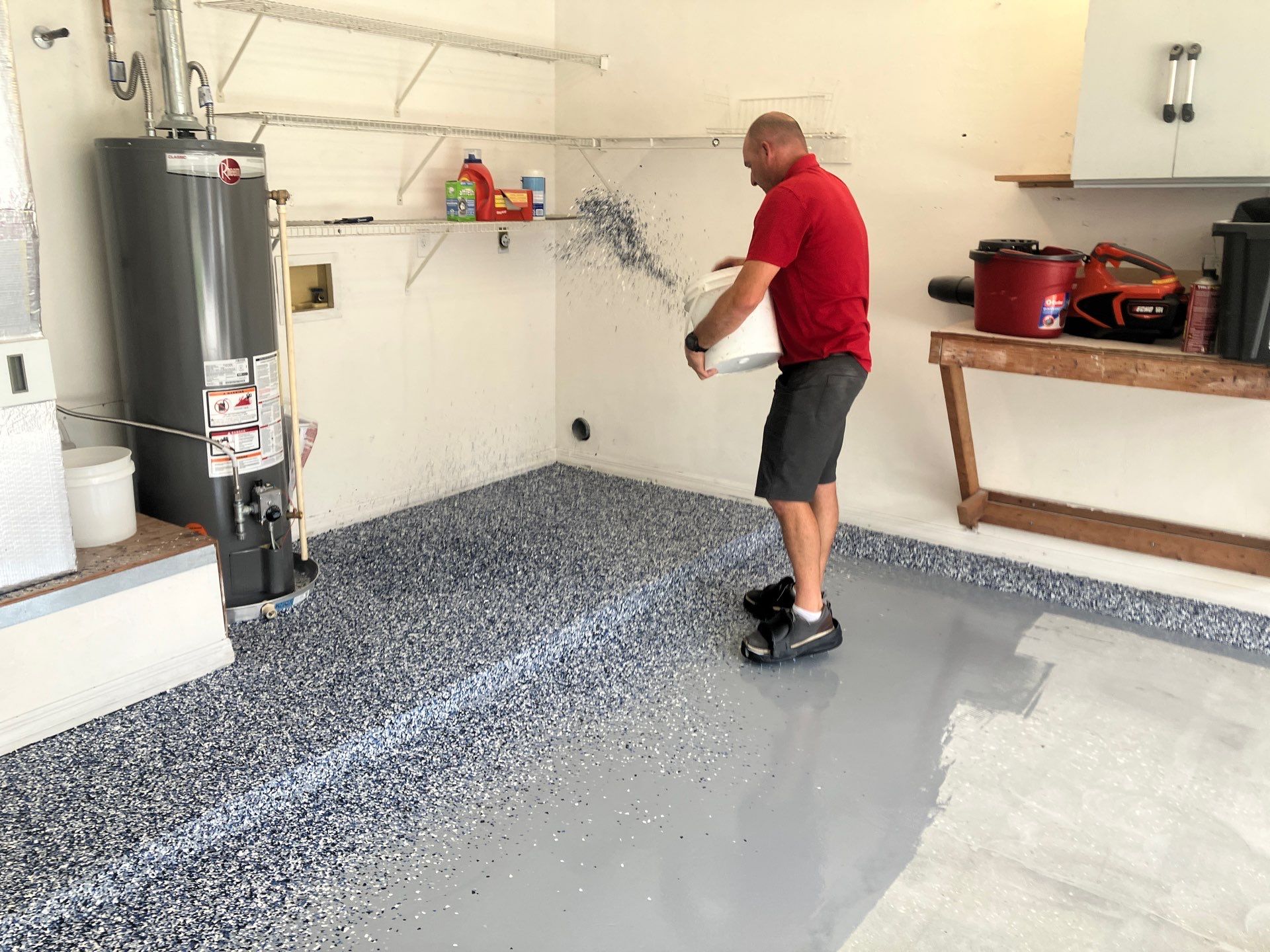 Front Entrance and Garage Makeover in Denim by Cross Creek Concrete Coatings
