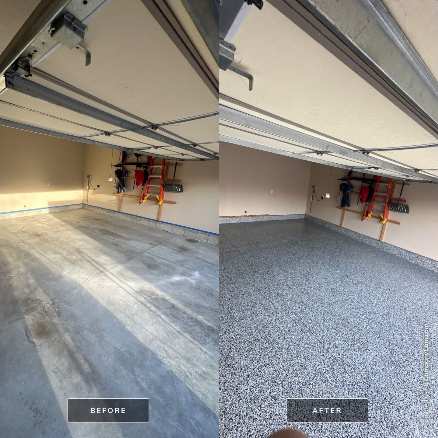 2 Stall Garage - Epoxy with Domino Flake by Goat Coatings