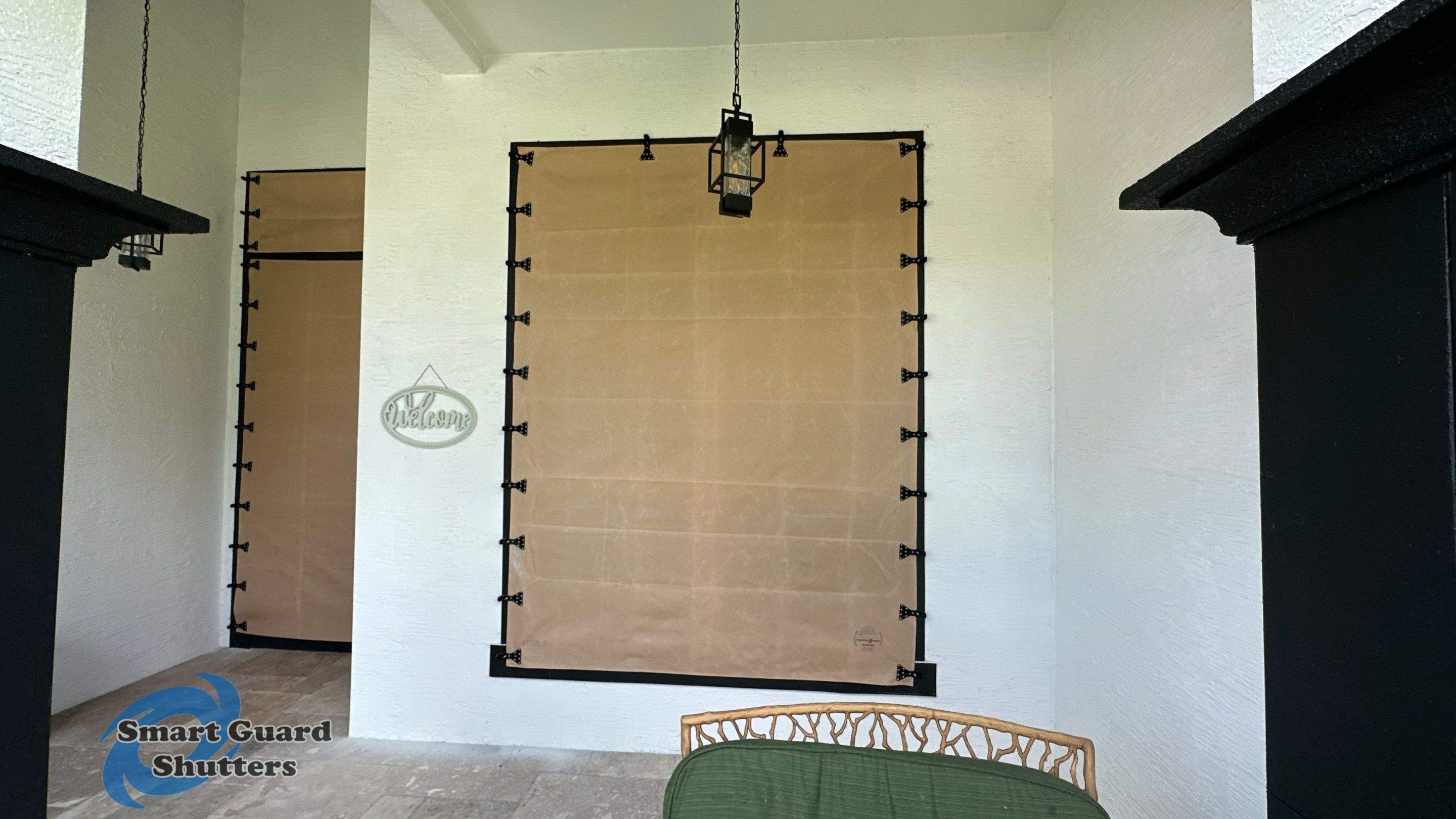 AstroGuard Hurricane Fabric in Tan by Smart Guard Shutters