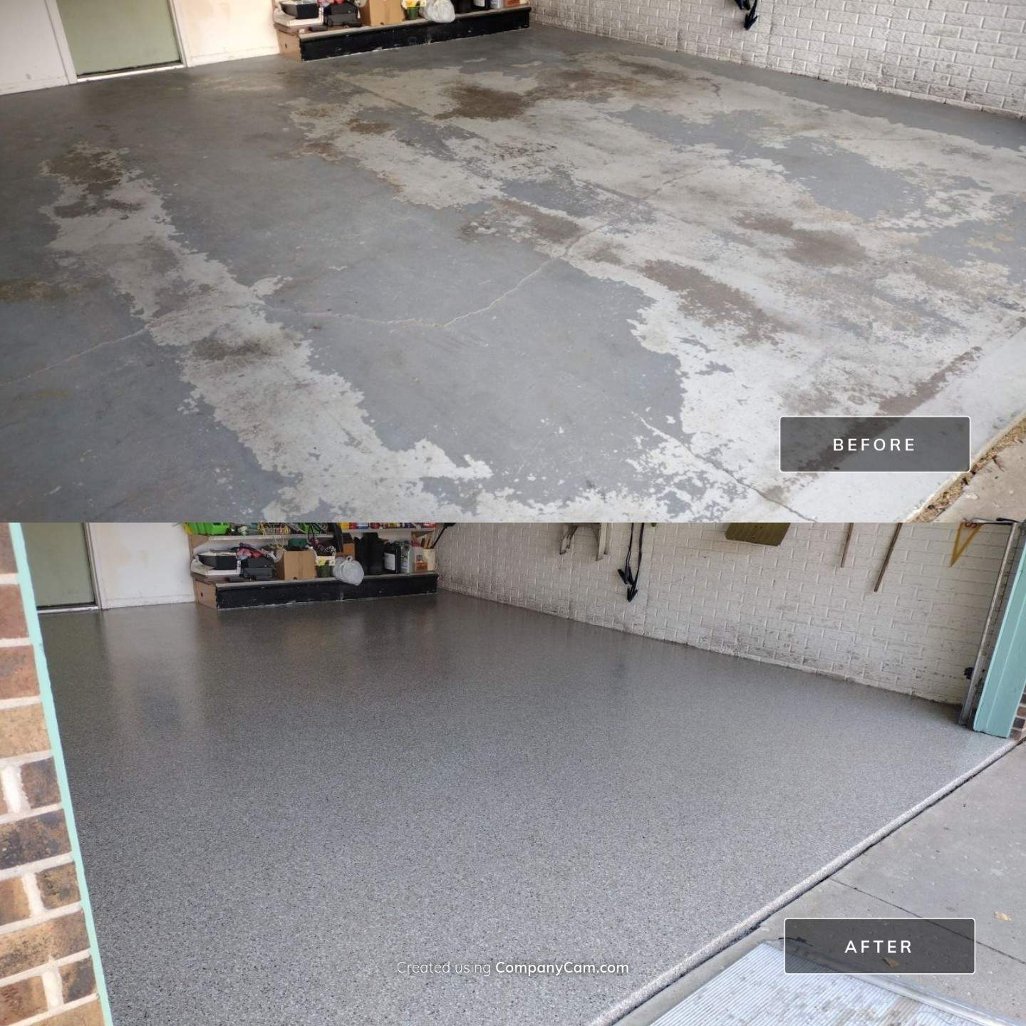 Garage Floor Coating using Pebble Bech Flakes by Revival Concrete Coatings, LLC