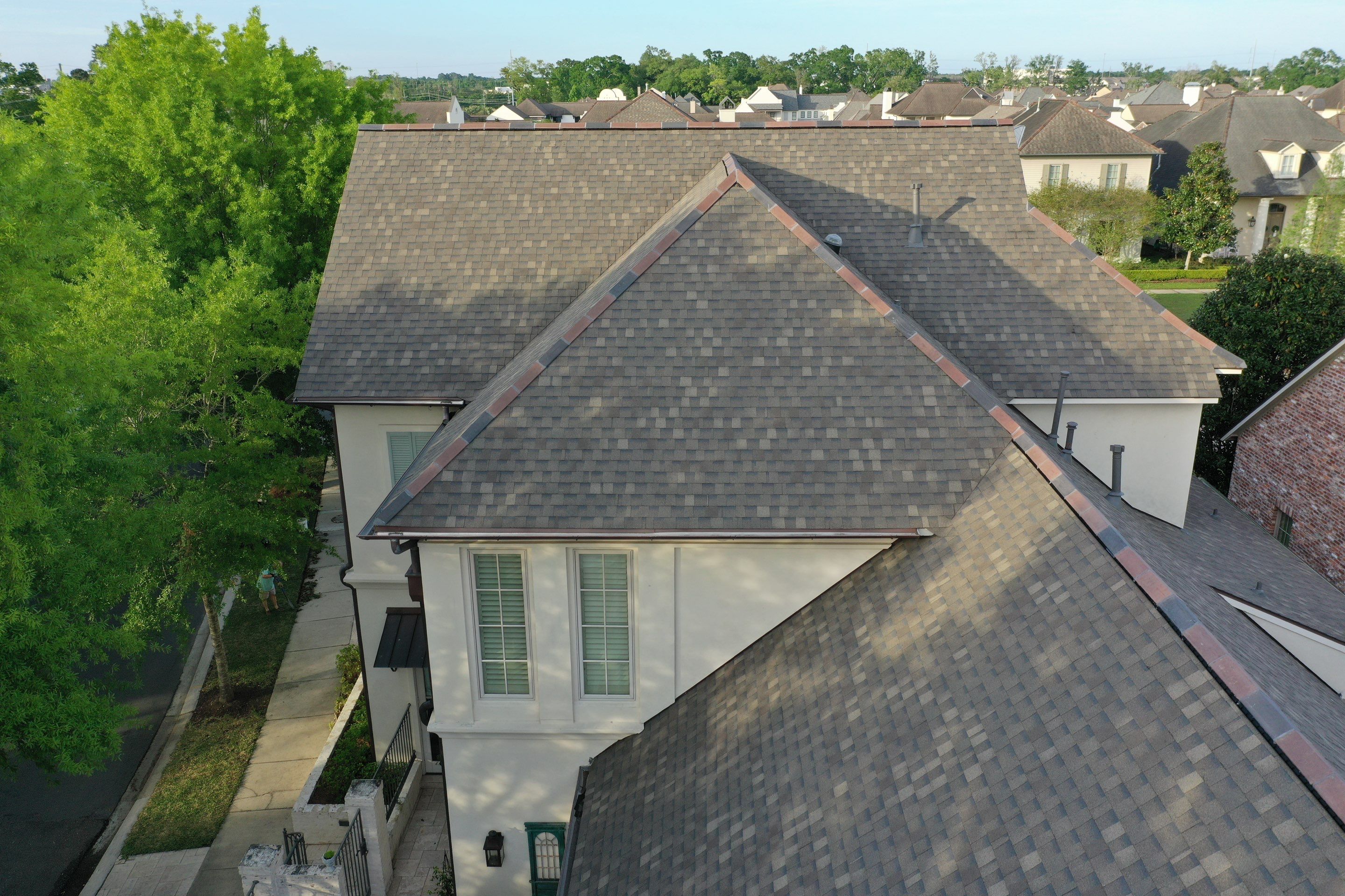 Atlas Pinnacle Pristine Weathered Wood with Hecker V Ridge Tile by Top Team Construction