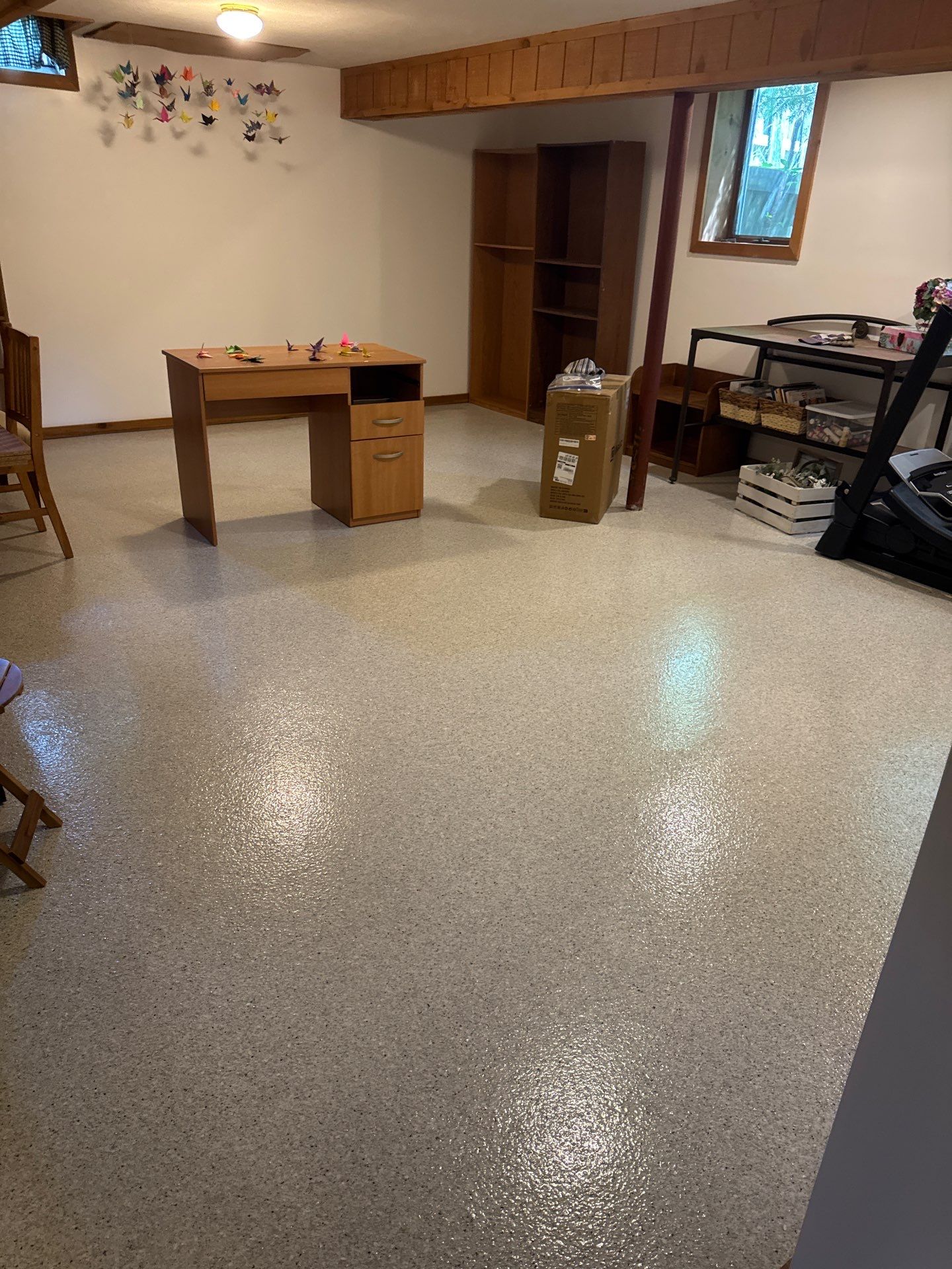 Basement Epoxy Flake Floor Installation and Surface Repair in Montague by Gordon Painting