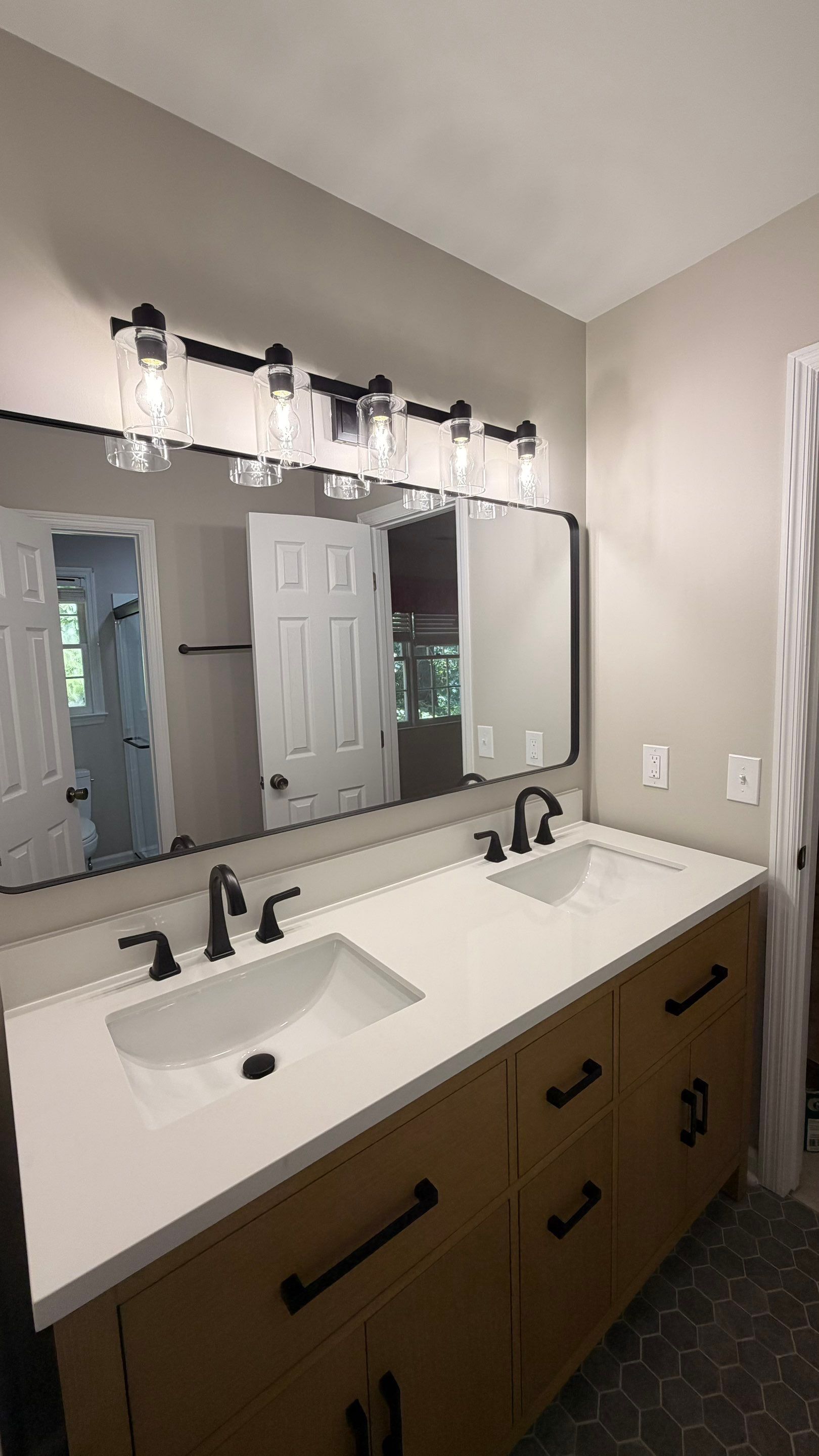 Modern Bathroom Remodel With Quartz Countertops and Hexagonal Tile in Acworth by Swift Home Renovations