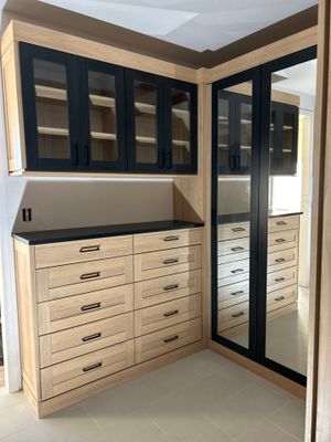 Two-Tone Closet with matching Mudroom + Laundry Room