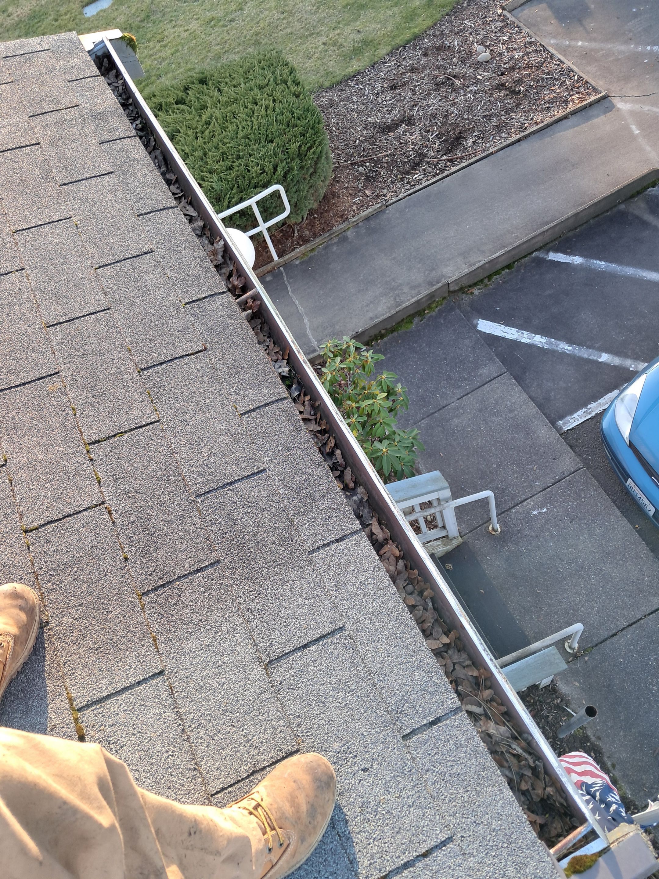 Commercial gutter cleaning Olympia, WA before photo with filled gutters