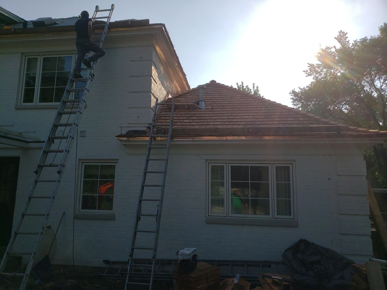 Cedar Shake Roof Replacement with Half Round Copper Gutter Installation  by Custom Installations, Inc.