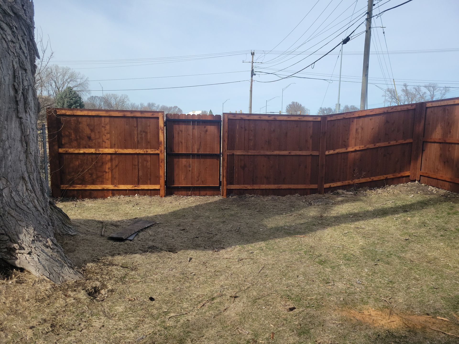 Custom Cedar Wood Privacy Fence with Double Gates and Integrated Planter Mailbox by Perfect Picket Fence and Stain