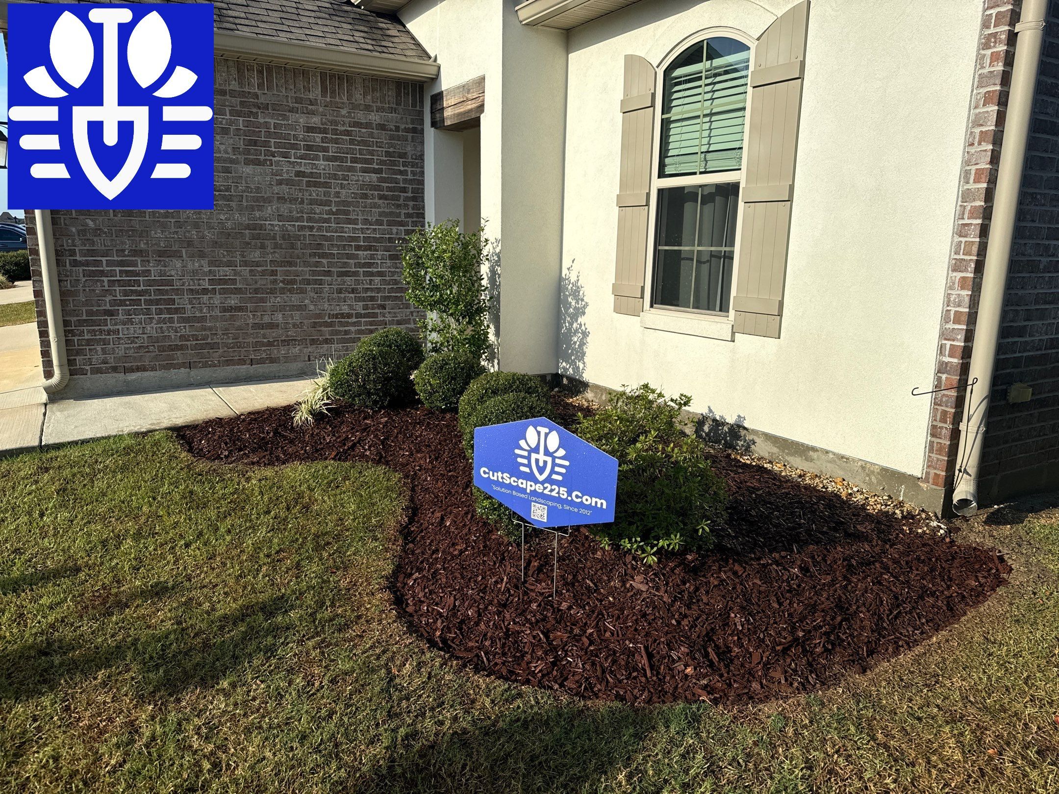 LANDSCAPE SERVICES: DEMO / BED PREP / CUT IN BED EDGES / MULCH INSTALL using BROWN MULCH "BARK BRITE" by CutScape, LLC.