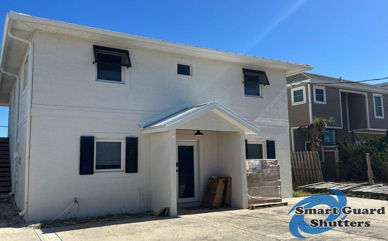 Decorative Bahama & Colonial Shutters in Signal Black  by Smart Guard Shutters