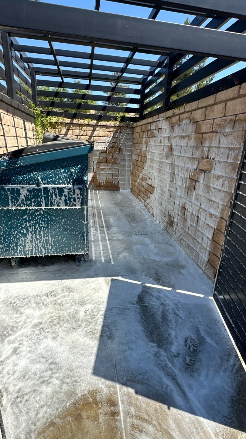 Degreasing a Trash Enclosure to Keep the Flies Away by Property Cleaning Experts