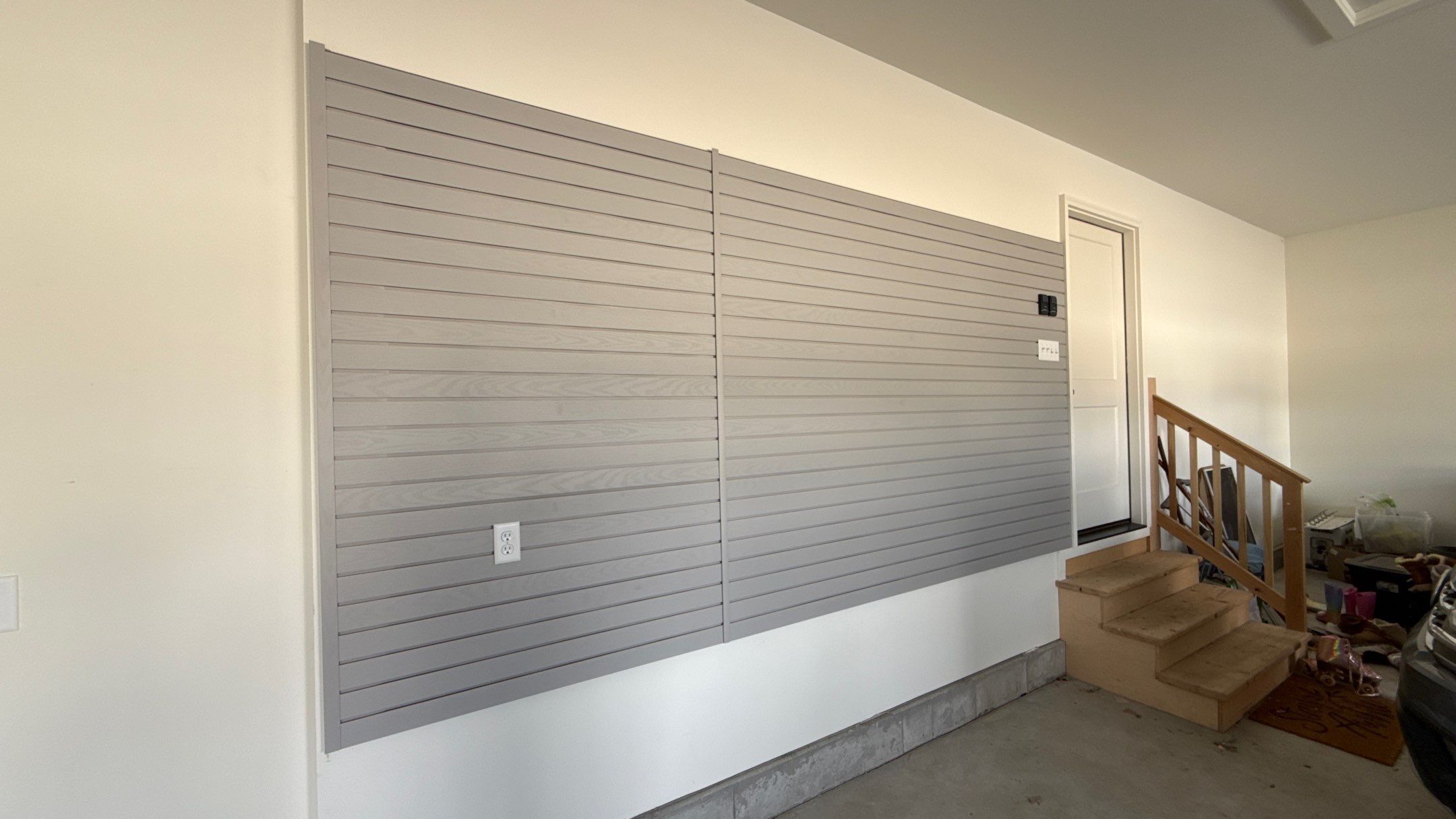 MKE Textured Grey Slatwall Creates A Perfect Storage Start  by Banner Garage