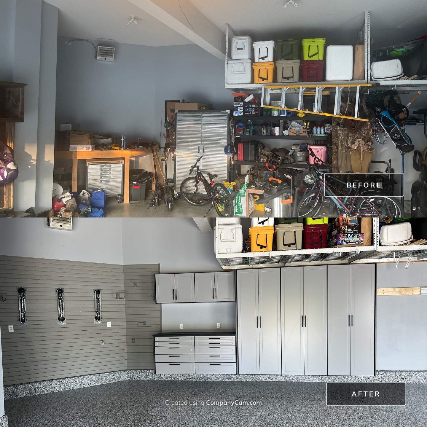 Matt N. took his garage to the next level with our Domino floor and cabinets  by Banner Garage