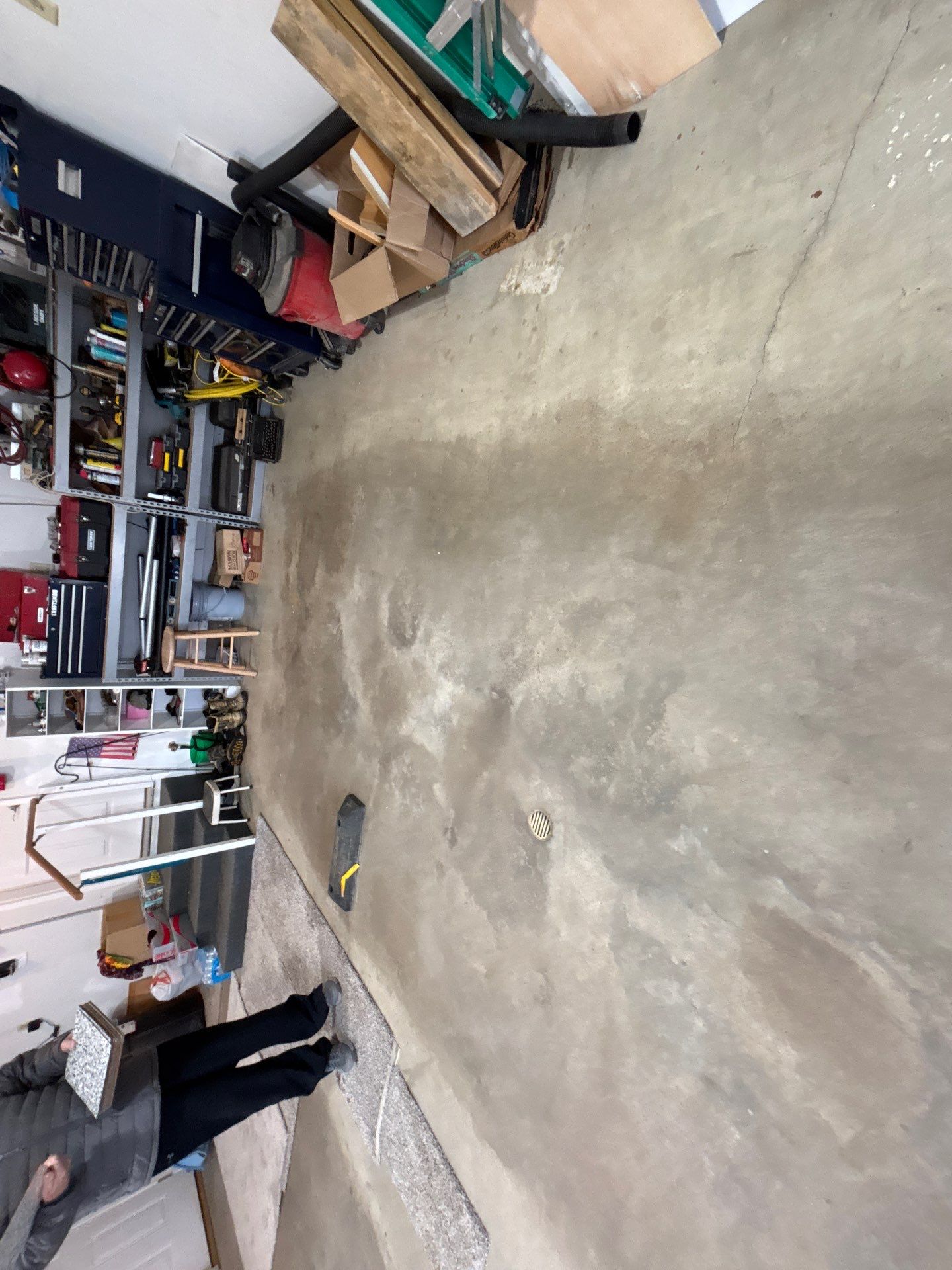 Madison Garage Concrete Coating with Feather Grey Speckle Finish by Select Painting, Coatings & Garage Cabinets