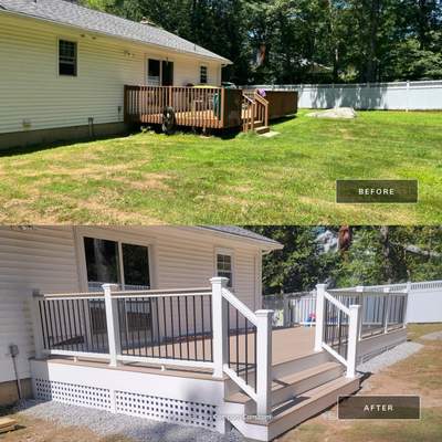 Deck replacement using Trex Transcend Rope swing and Transcend cocktail rail and trex lattice 