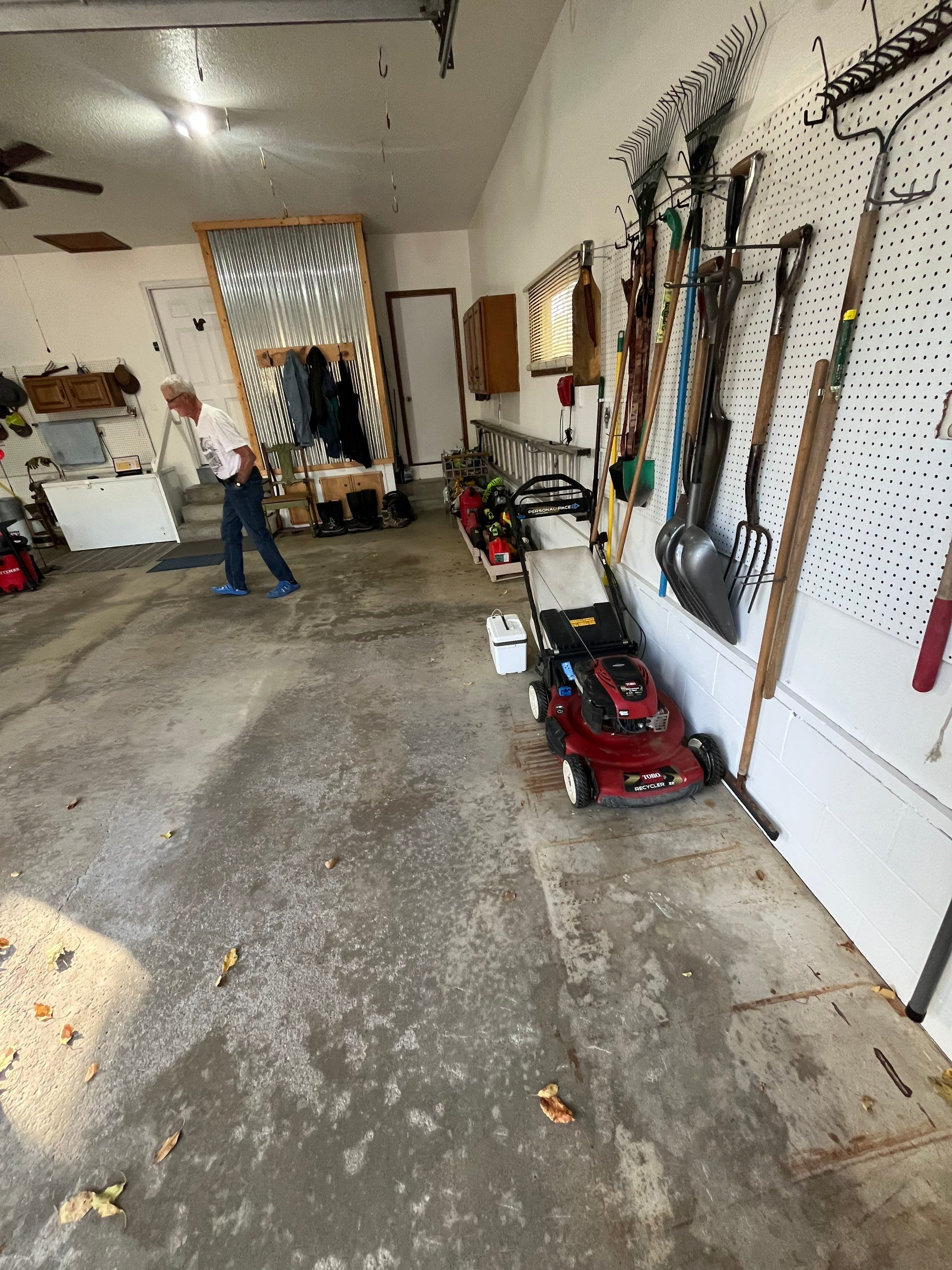 Multi-Colored Flake Epoxy Garage Floor Coating and Crack Repair by Select Painting, Coatings & Garage Cabinets