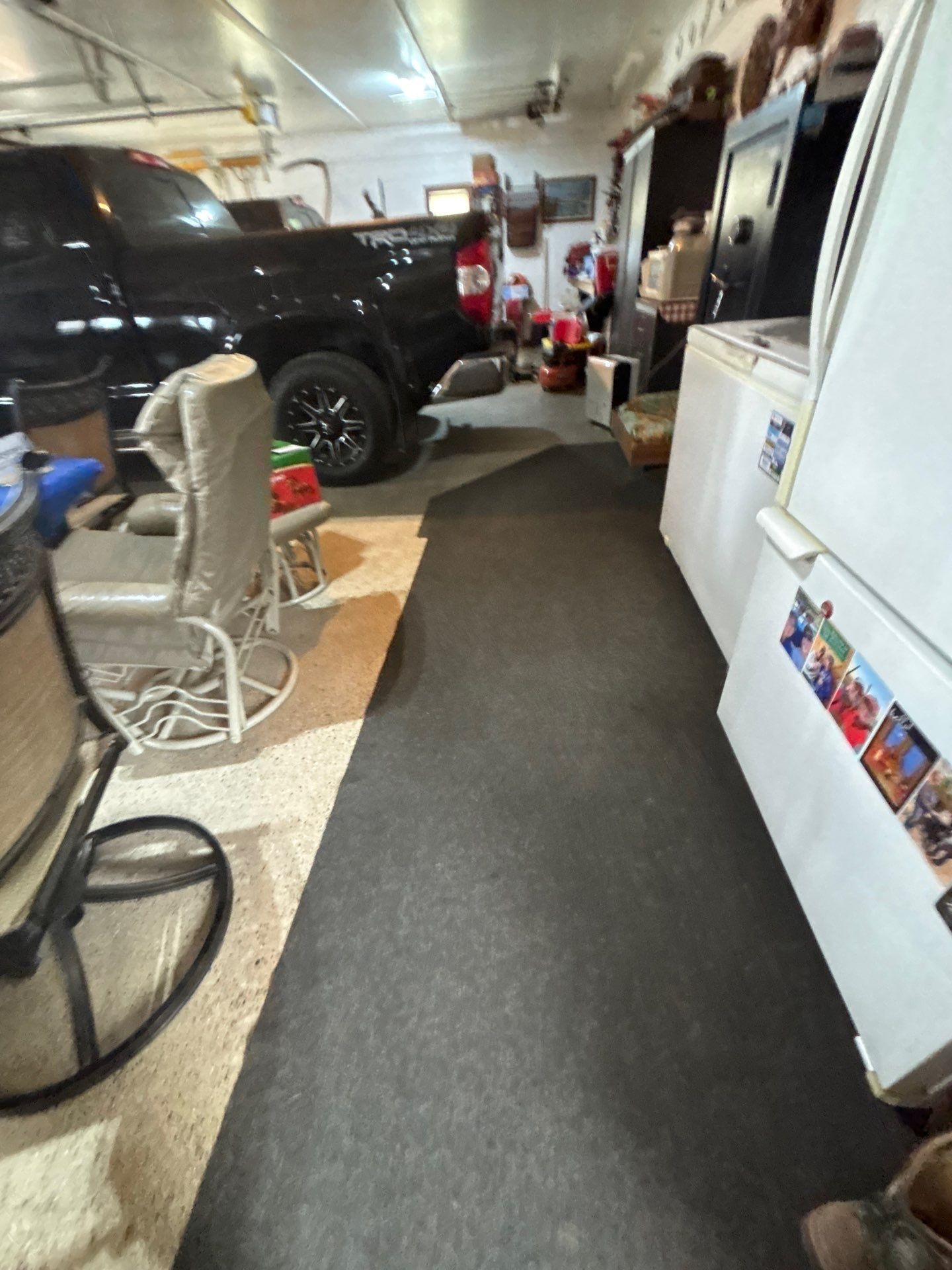 Custom Chip Concrete Coating for Colman Basement and Garage by Select Painting, Coatings & Garage Cabinets