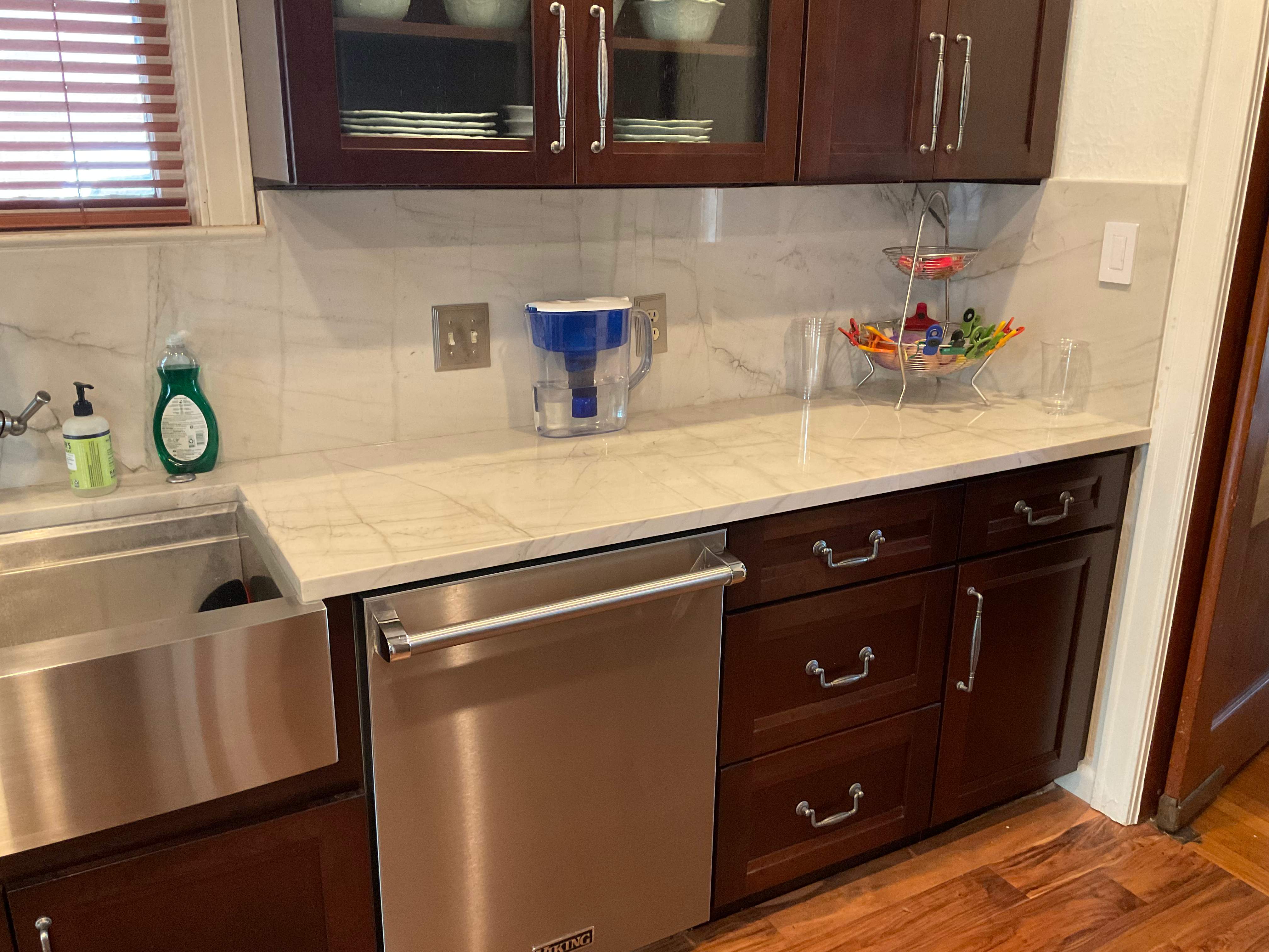 San Antonio Kitchen and Bathroom Remodel Featuring Marble-Patterned Tiles by Mena stone surfaces