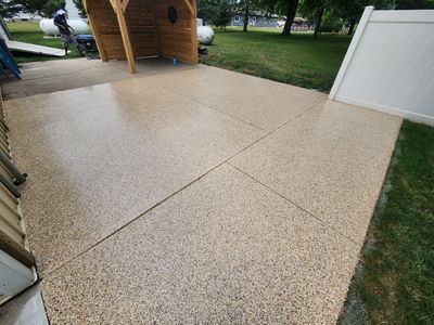 Speckled Epoxy Concrete Patio Coating Installation in Hurley