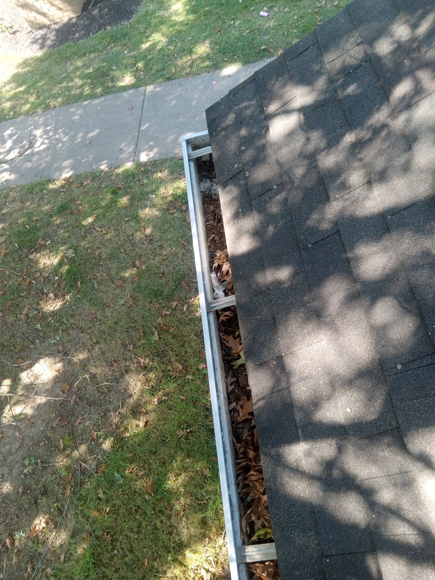 Commercial gutter cleaning Columbus before photo with filled gutters